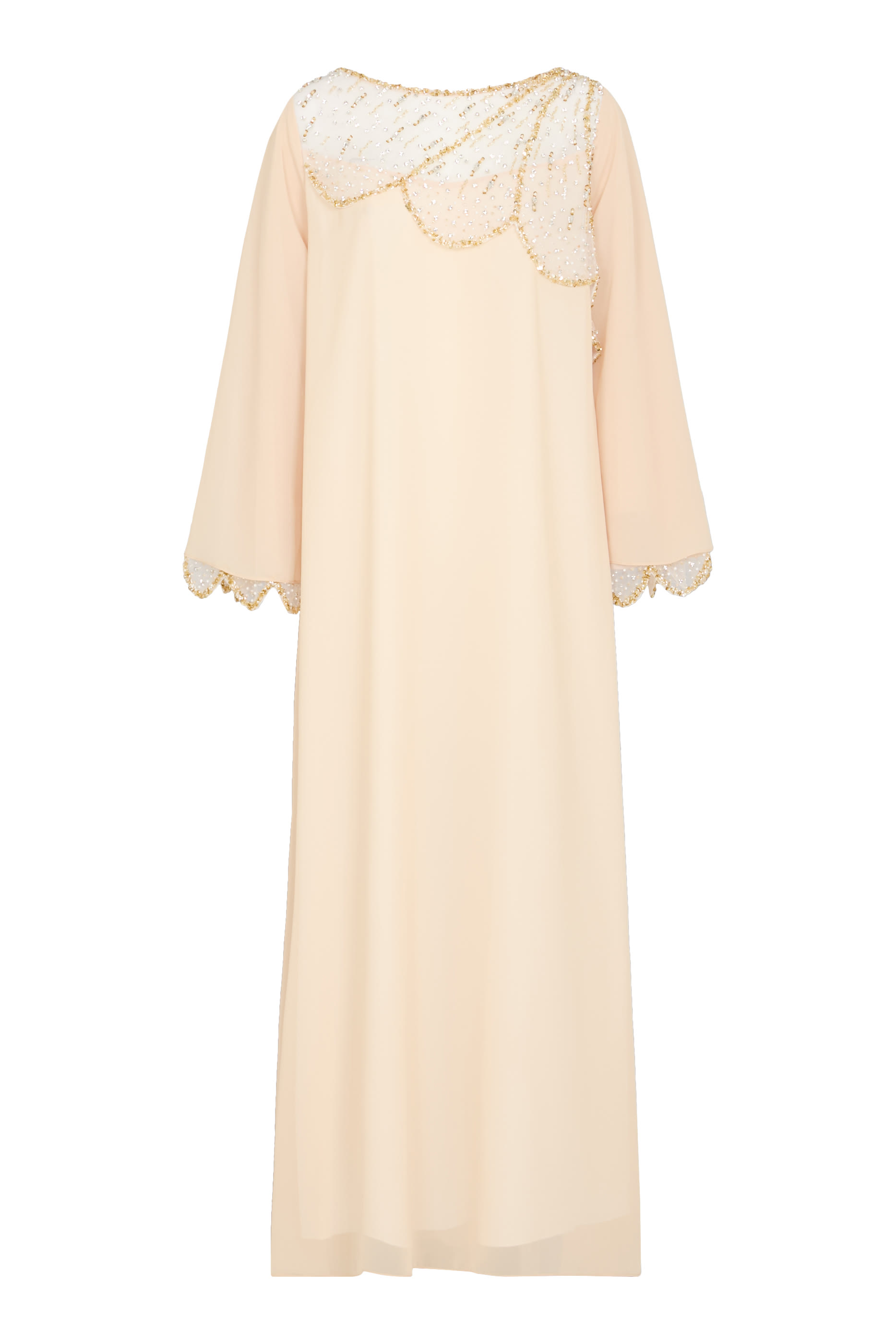 فستان طويل بنقشة صدفية مزينة