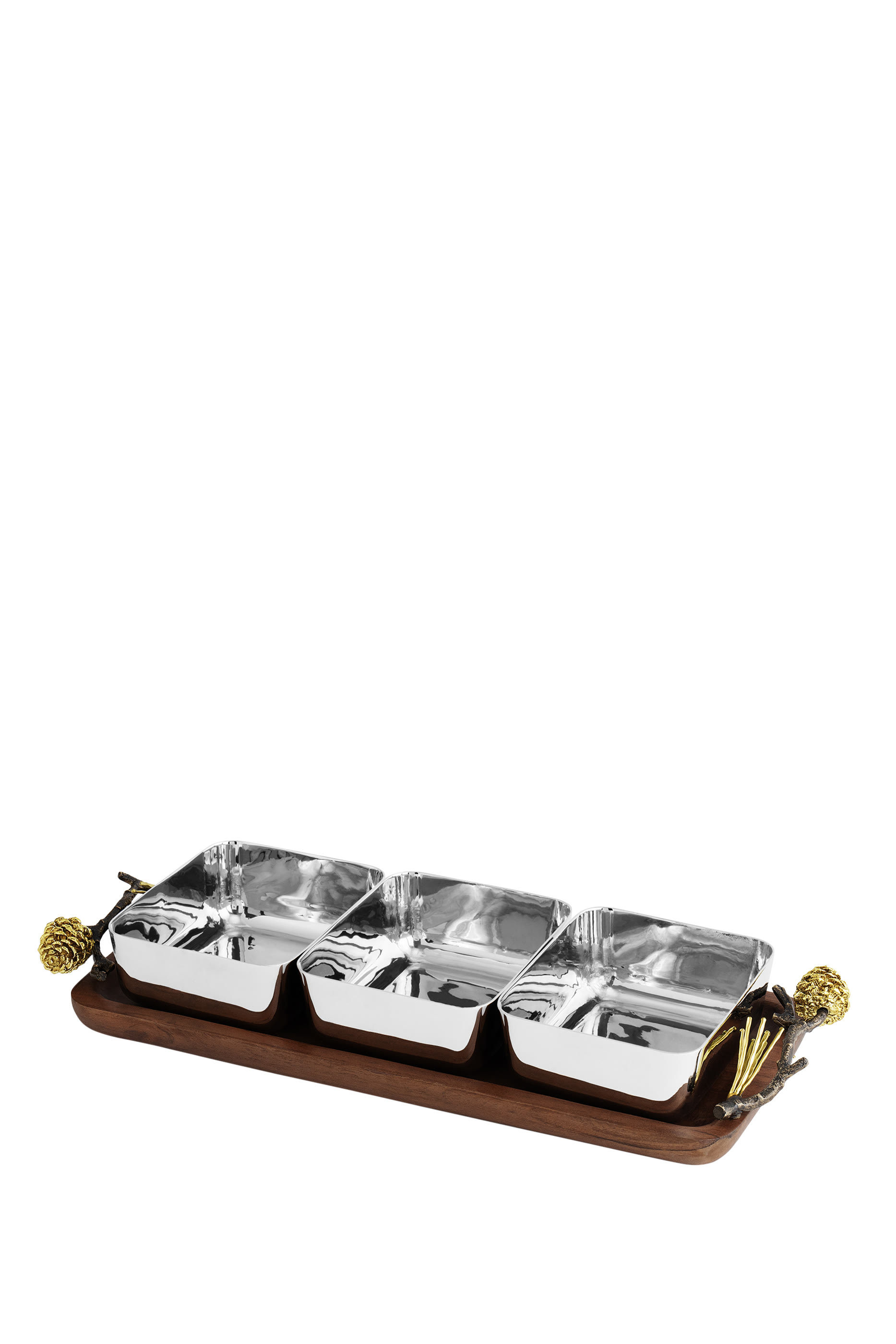 وعاء خشبي ثلاثي مزين بالصنوبر