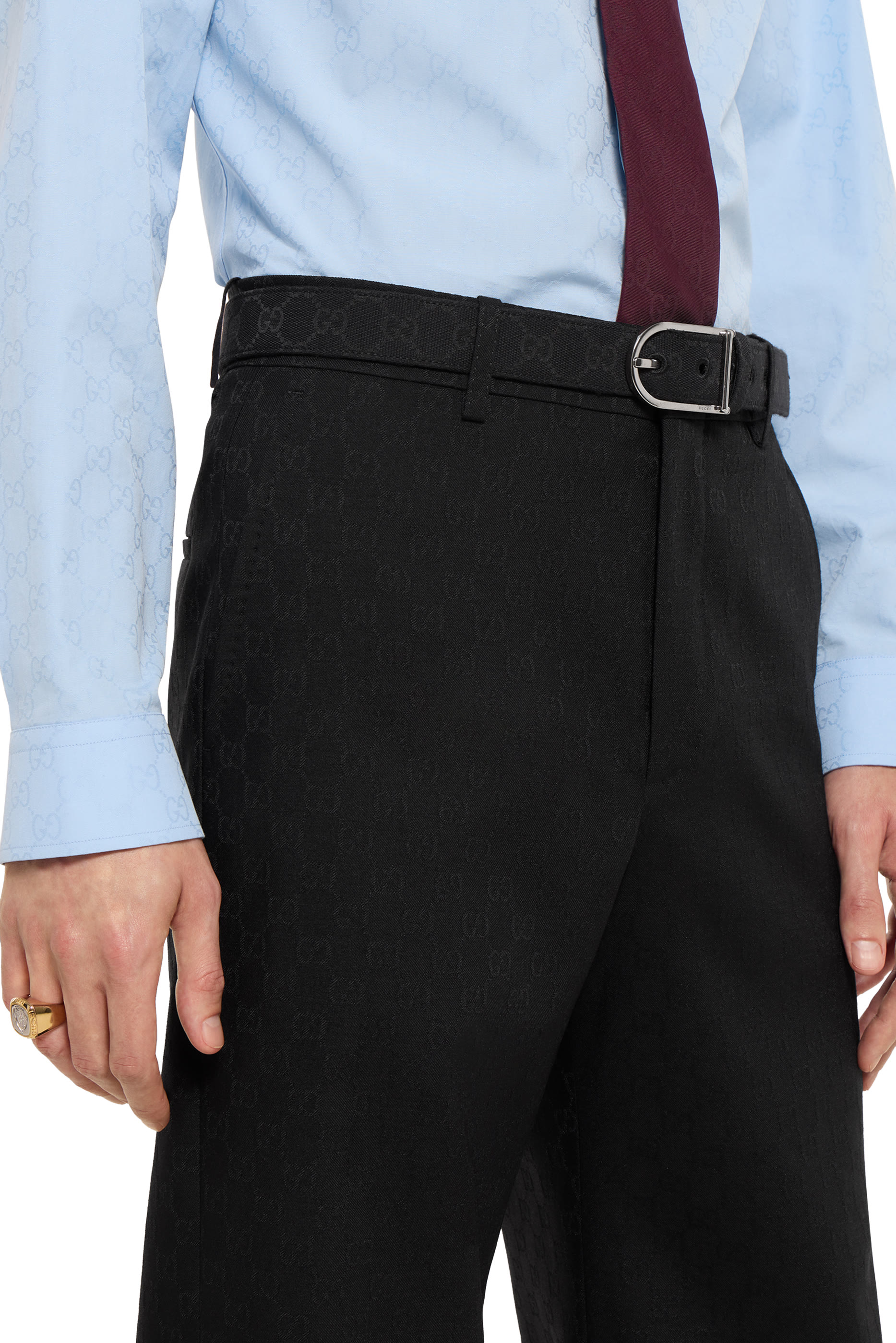 بنطال بنقشة حرفي شعار الماركة صوف