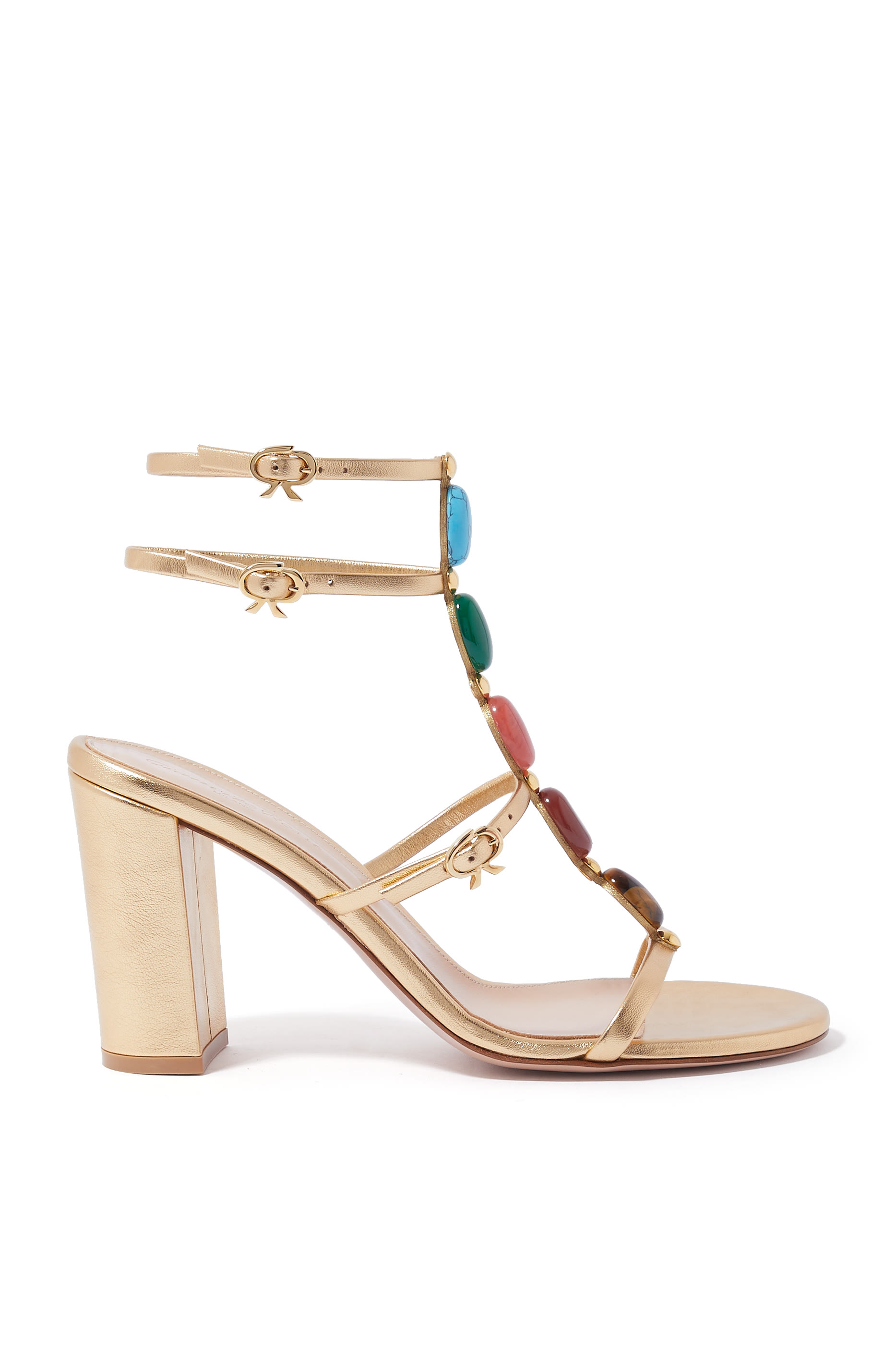 صندل شانتي 85 مرصع بالكريستال بكعب عريض جلد لامع