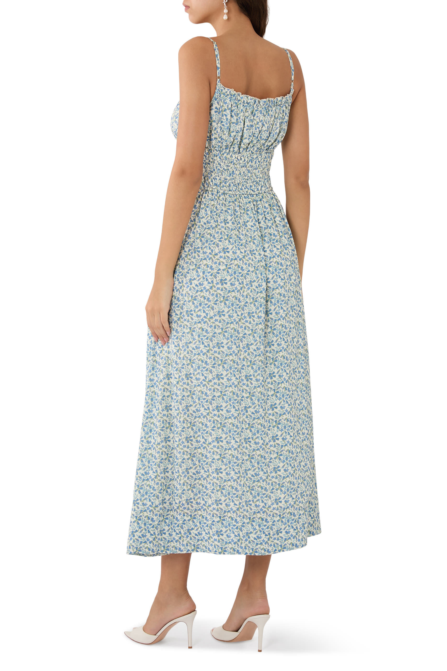 فستان صيفي بياقة مربعة متوسط الطول