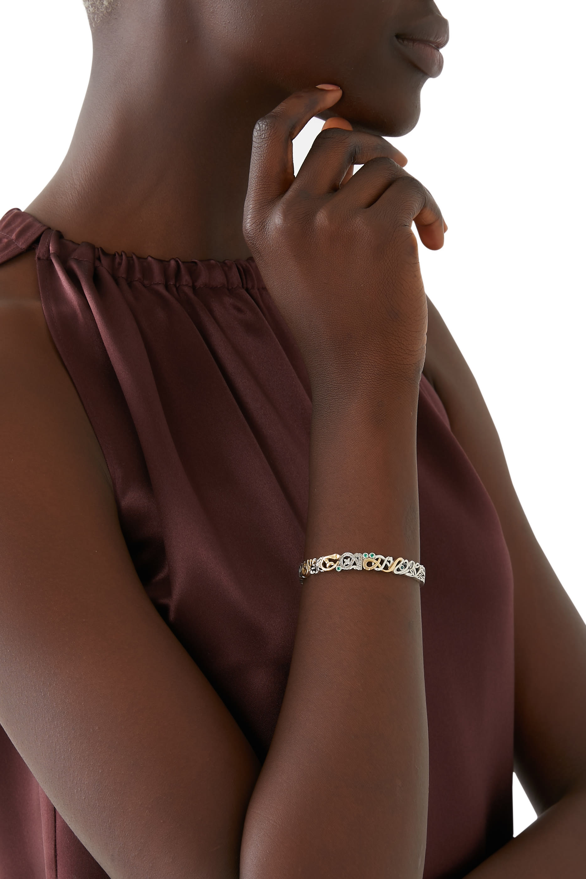 سوار تايلز اوف كاليجرافي مرصع بالماس الشمباين فضة استرلينية وذهب أصفر عيار 18