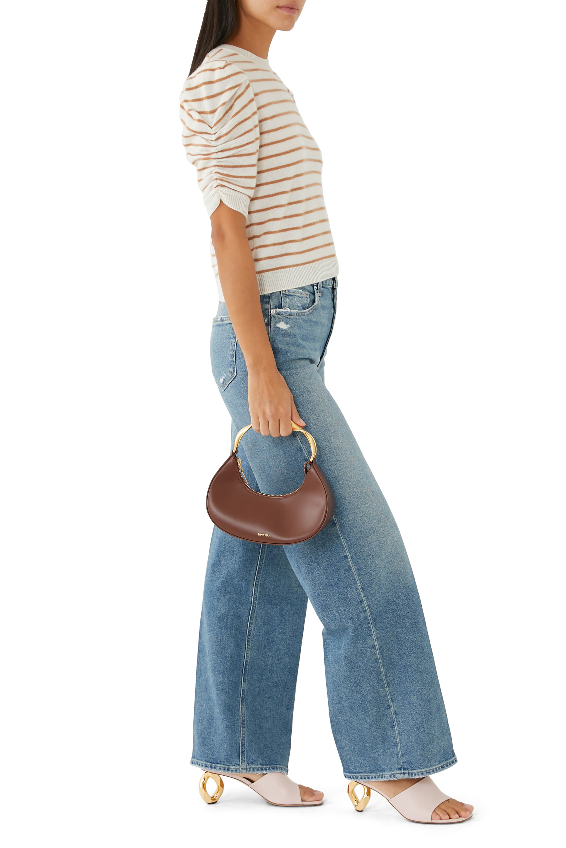 حذاء مفتوح من الخلف 80 جلد بكعب بتصميم حلقة سلسلة