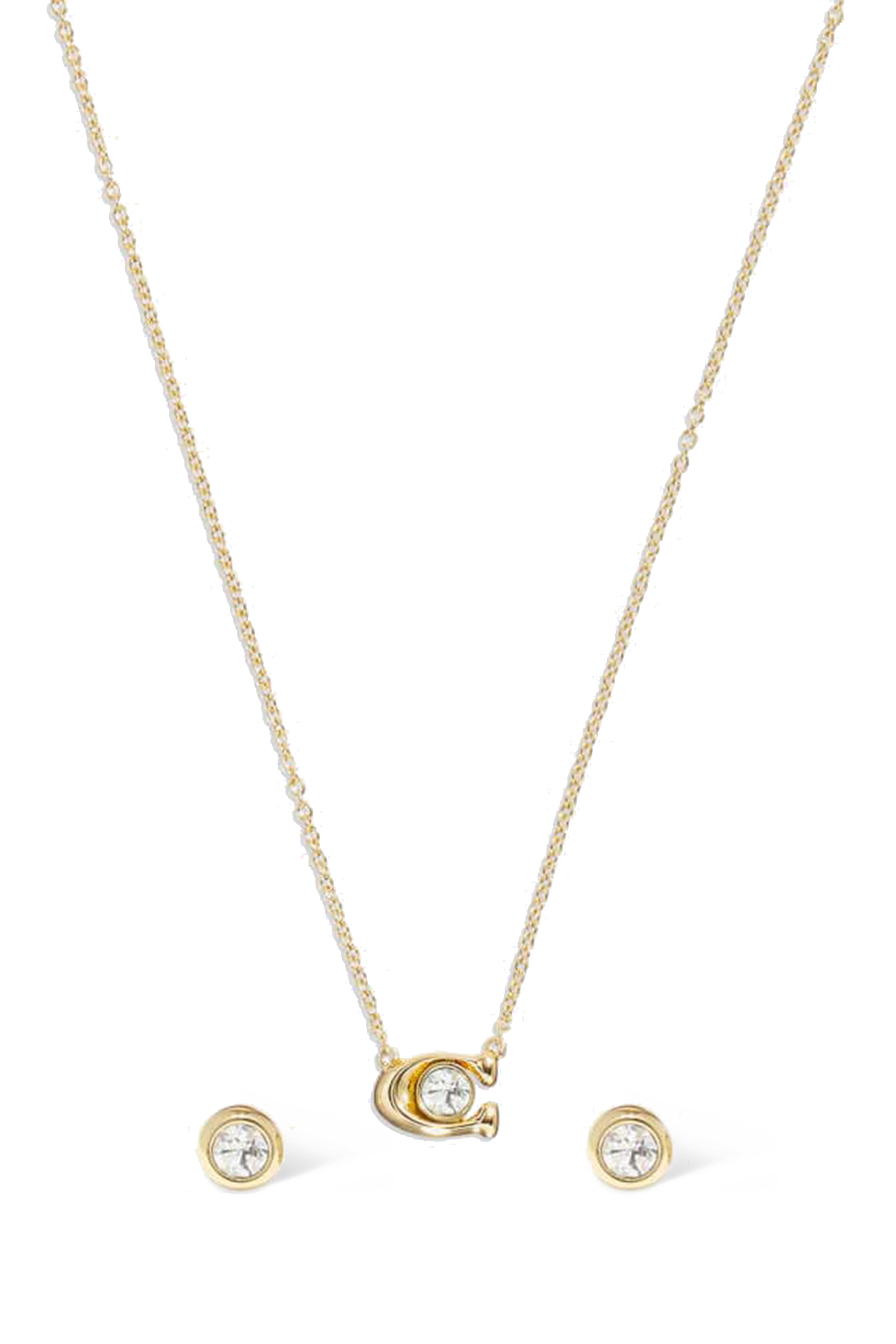 طقم أقراط وقلادة بشعار الماركة