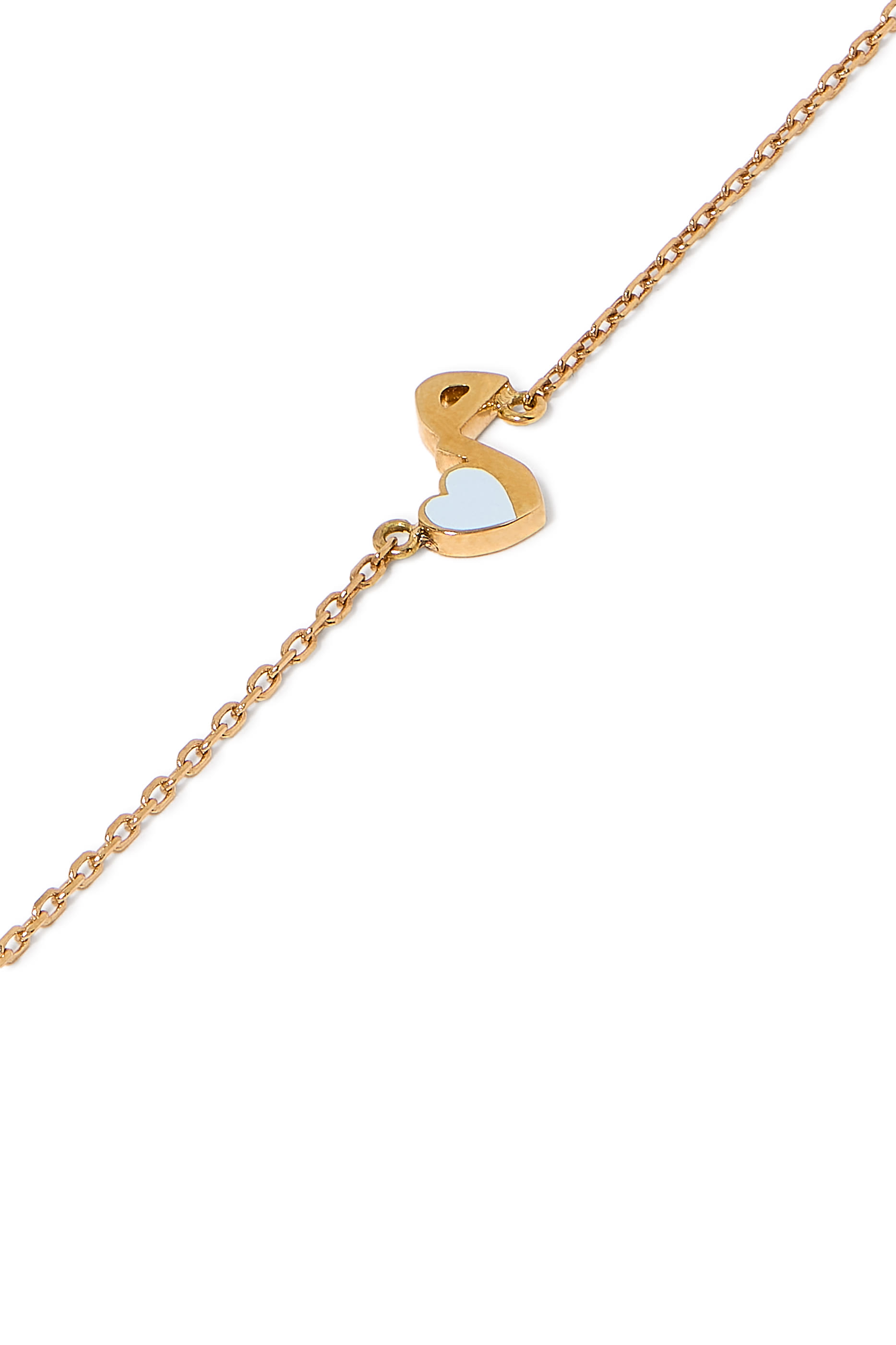 Kids Tiny Bling Heart Letter Meem Bracelet, 18k Yellow Gold & Enamel