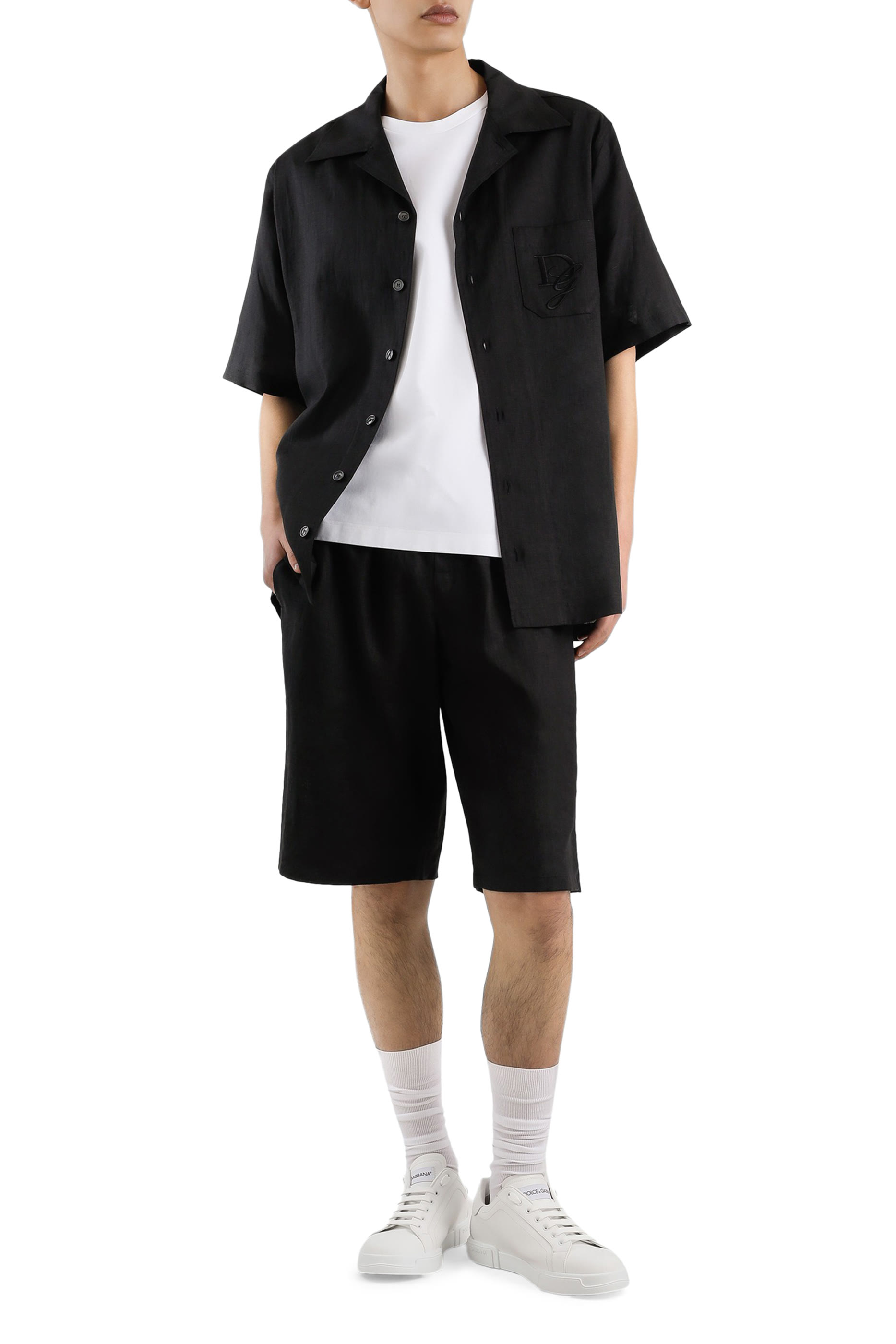 قميص بتطريز شعار الماركة كتان 