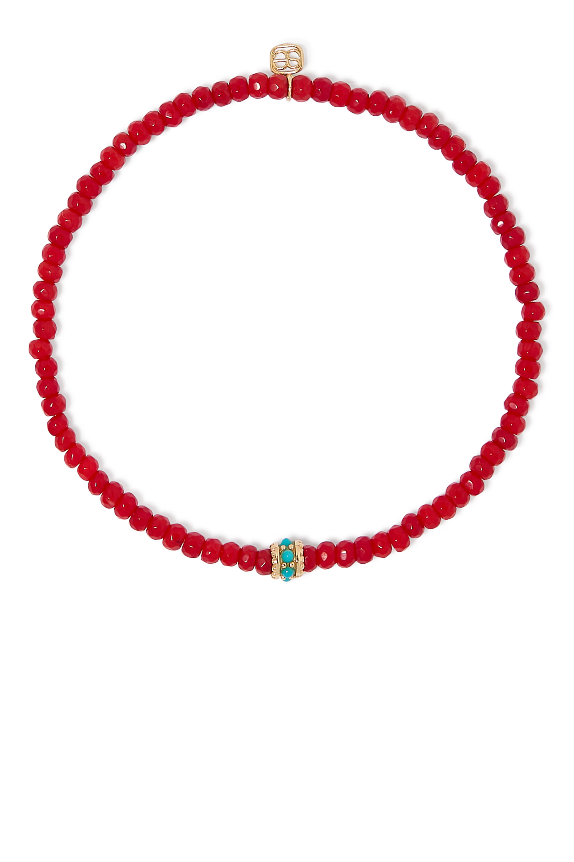 Scallop Rondelle on Bamboo Coral Beaded Bracelet, 14k Yellow Gold & Turquoise Beads