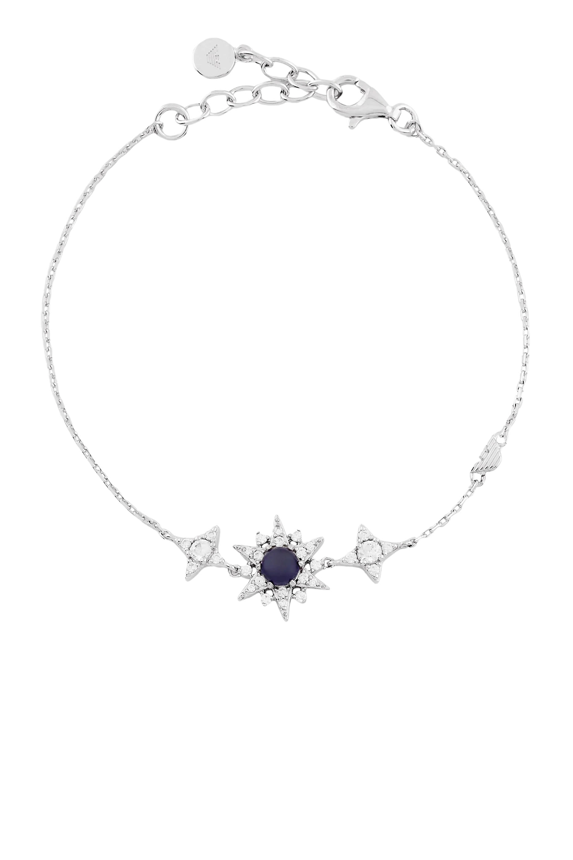 سوار ستيشن مرصع بأحجار زركونيا مكعبة وزجاج، فضة استرلينية