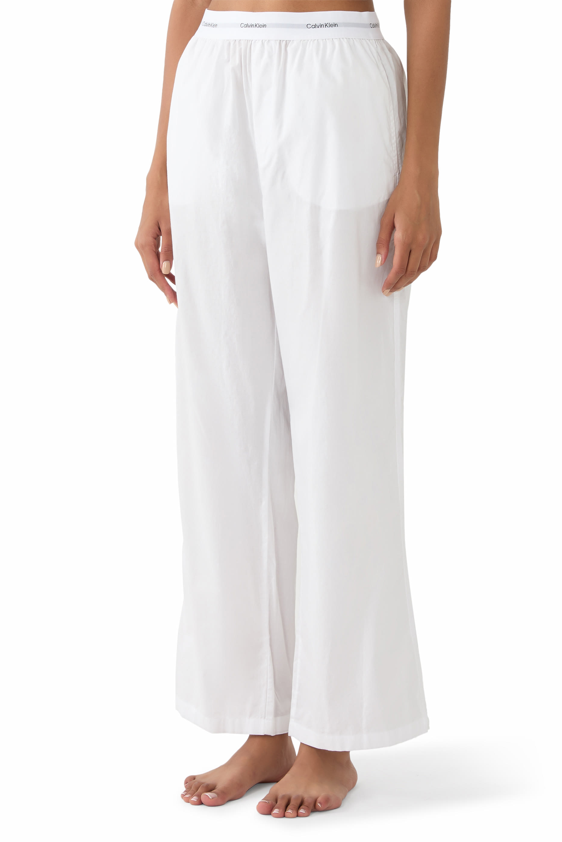 بنطال بحزام خصر بشعار الماركة قطن بوبلين