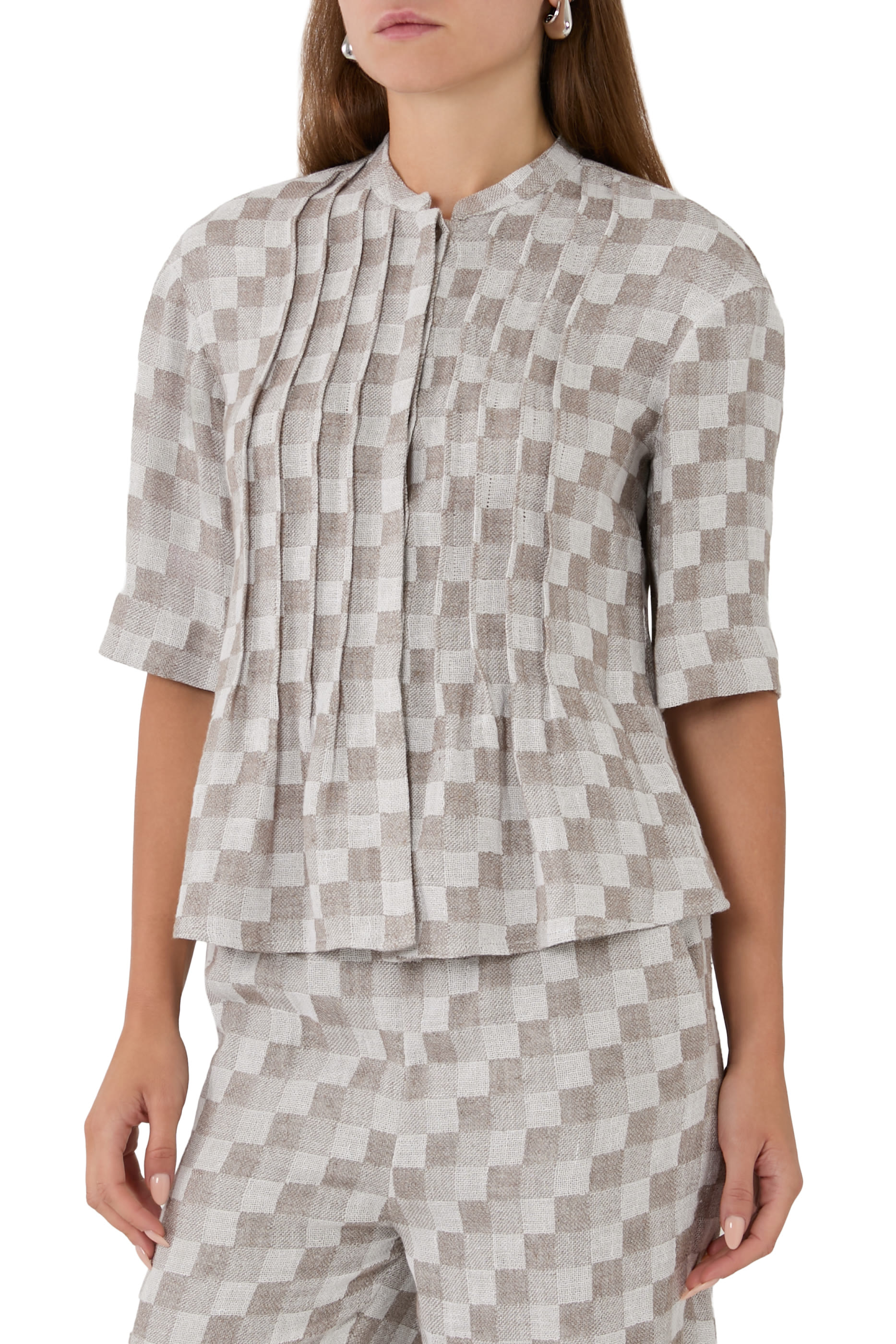 Check Linen Gauze Top