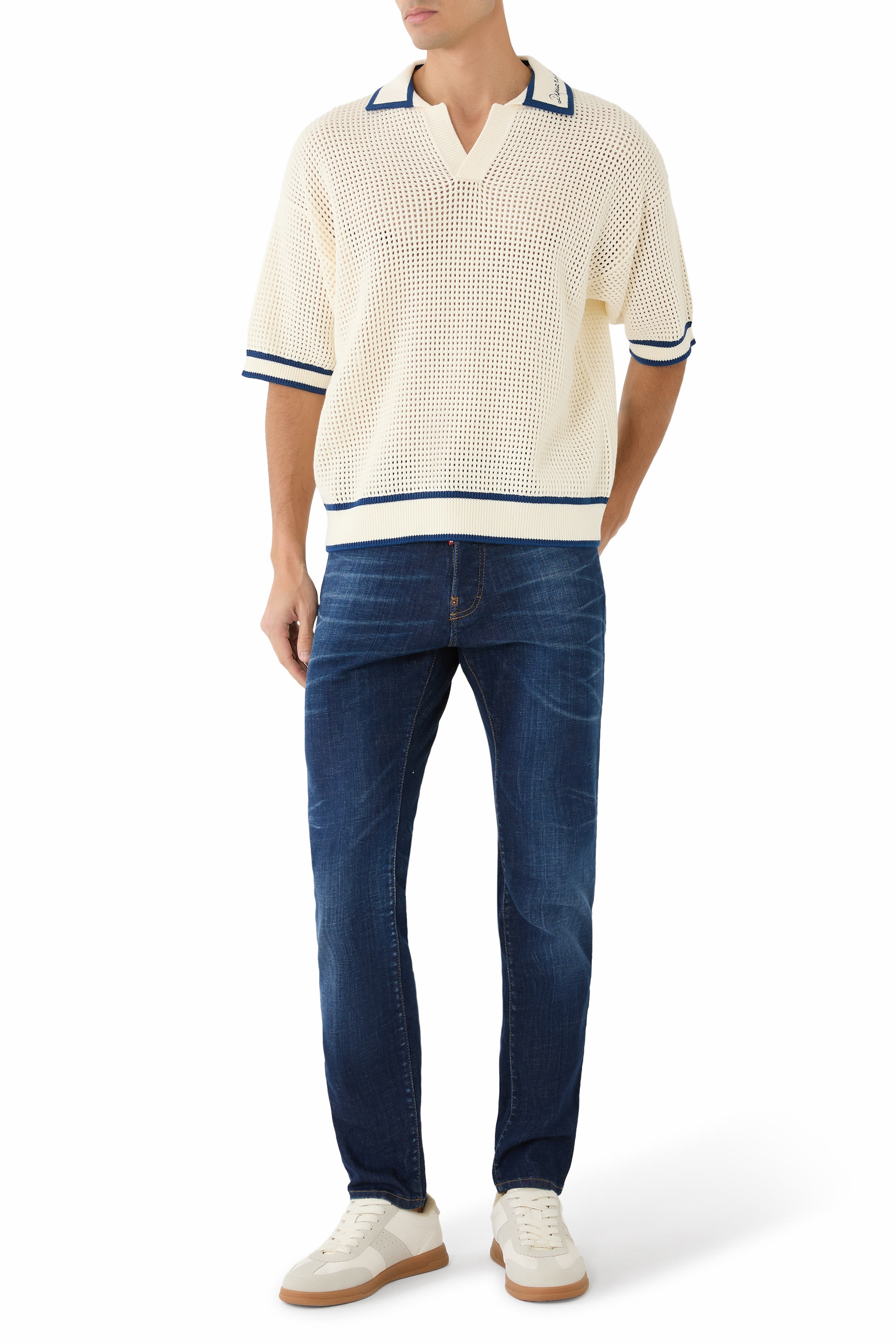 قميص بولو نسيج بفتحات