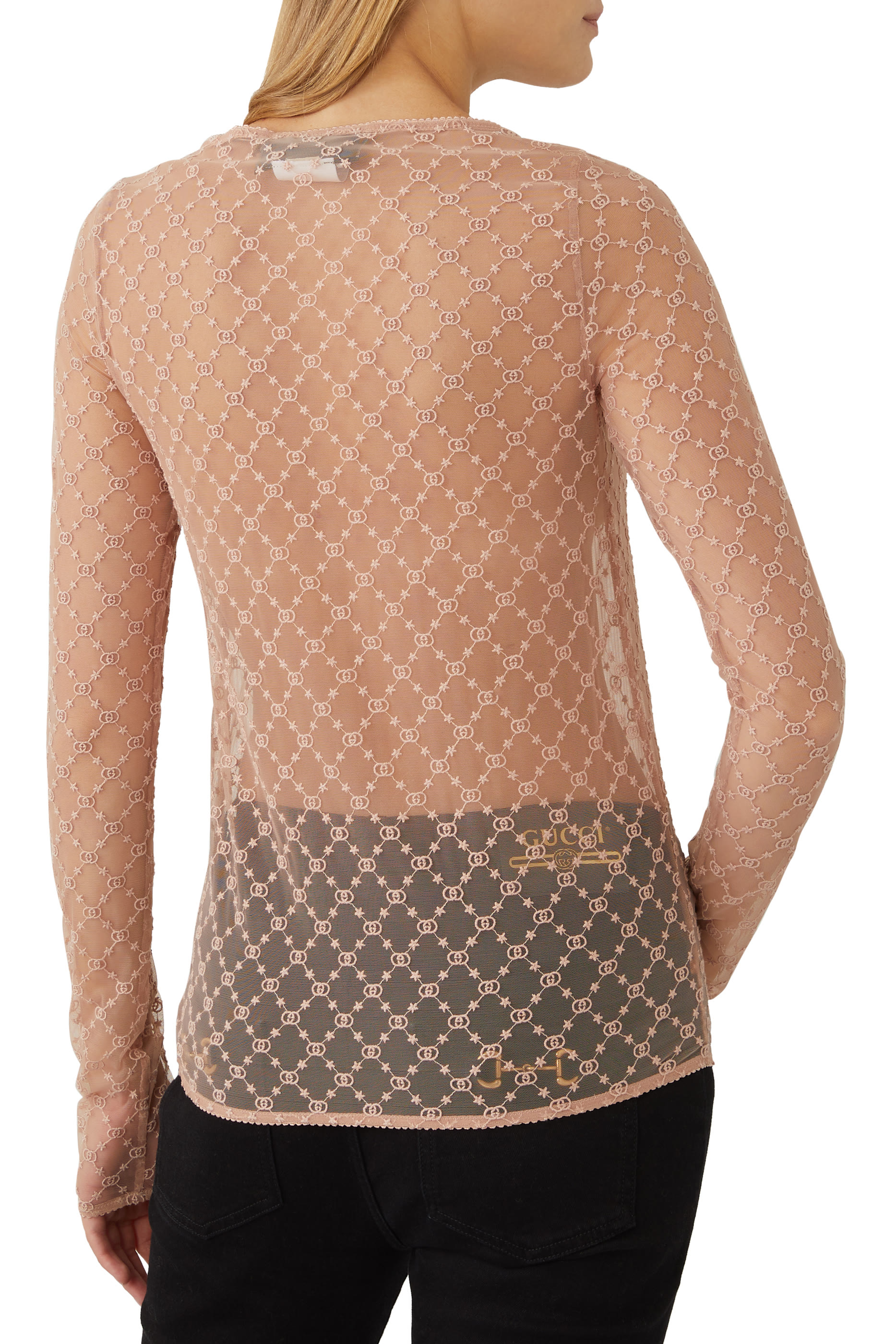 بلوزة تول بتطريزات نجوم وشعار GG