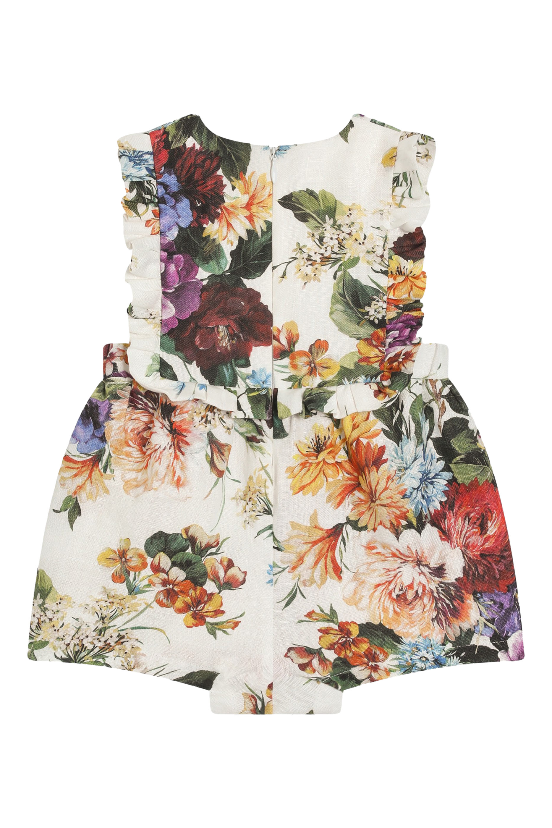 رومبر بأكمام قصيرة وطبعة زهور قماش قنب وكتان للأطفال