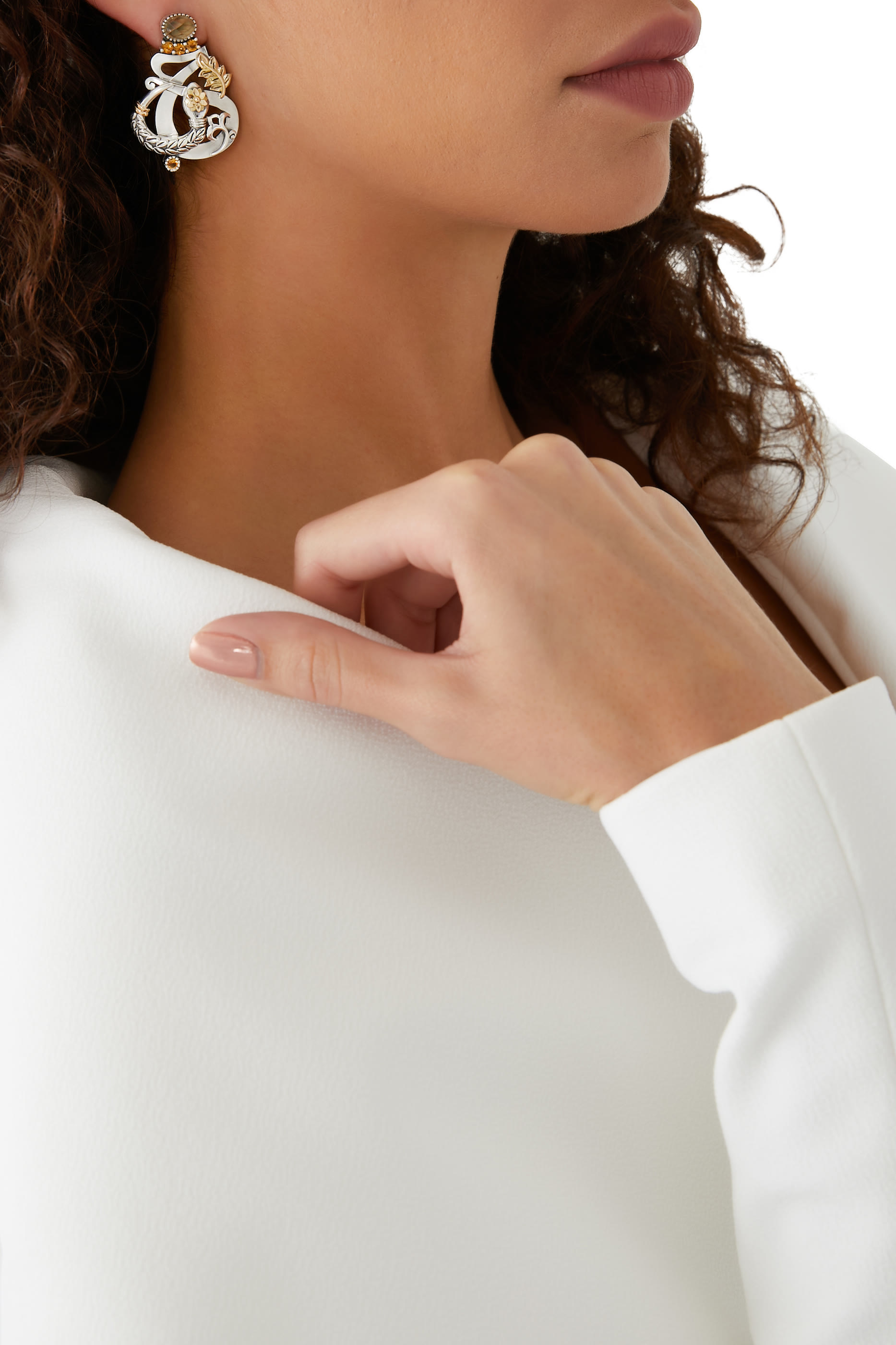 قرط منفرد لوف اند ريبيرث مرصعة بالسترين، فضة إسترلينية وذهب أصفر عيار 18