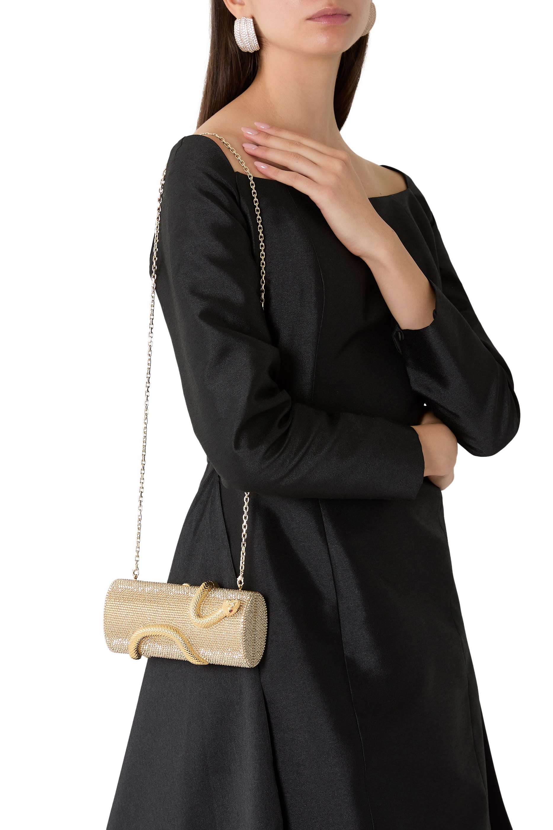 كلاتش سبايرل بنقشة أفعى مرصع بركريستال