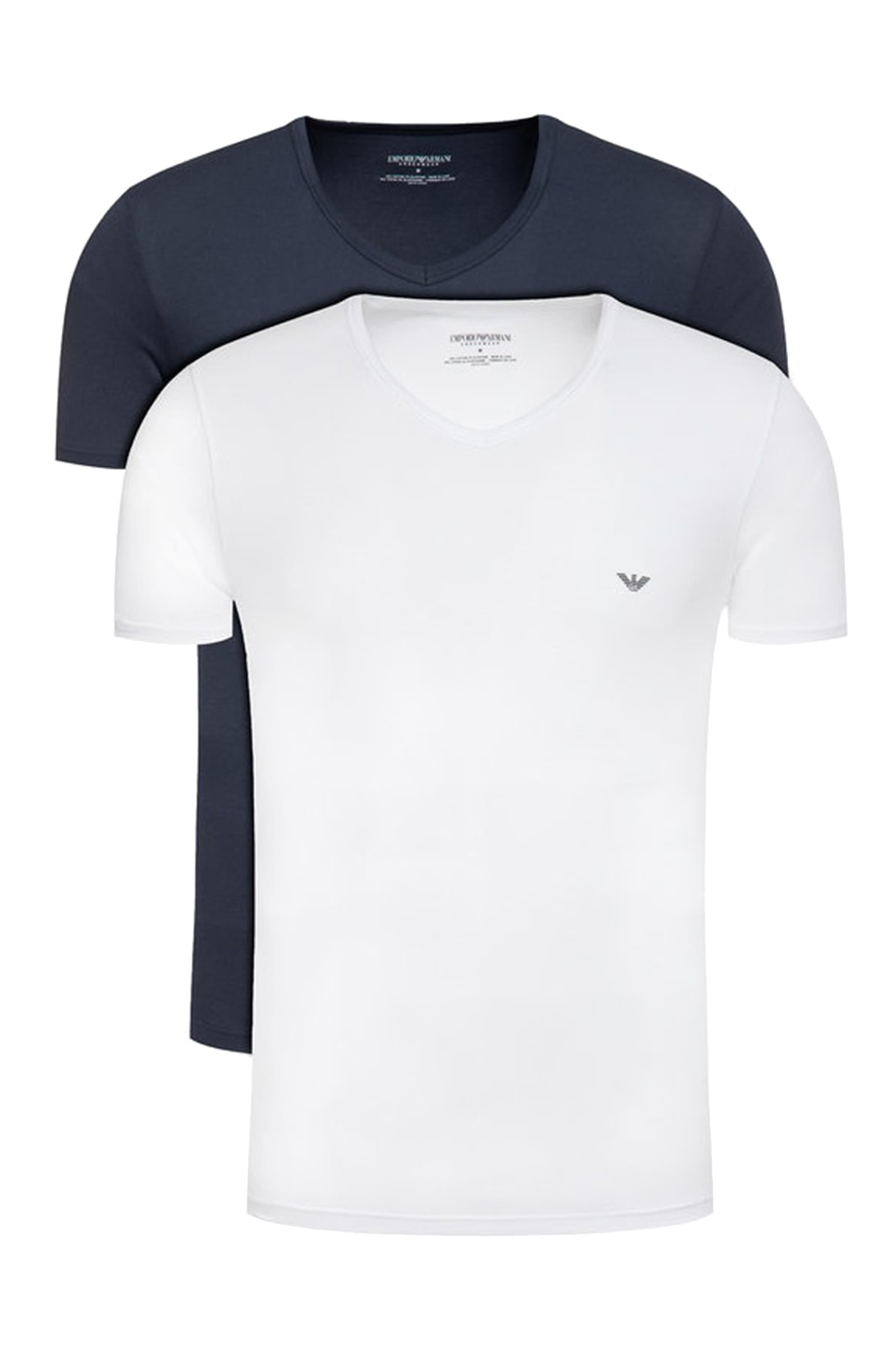 طقم تيشيرت قطن بياقة V وشعار الماركة، قطعتان