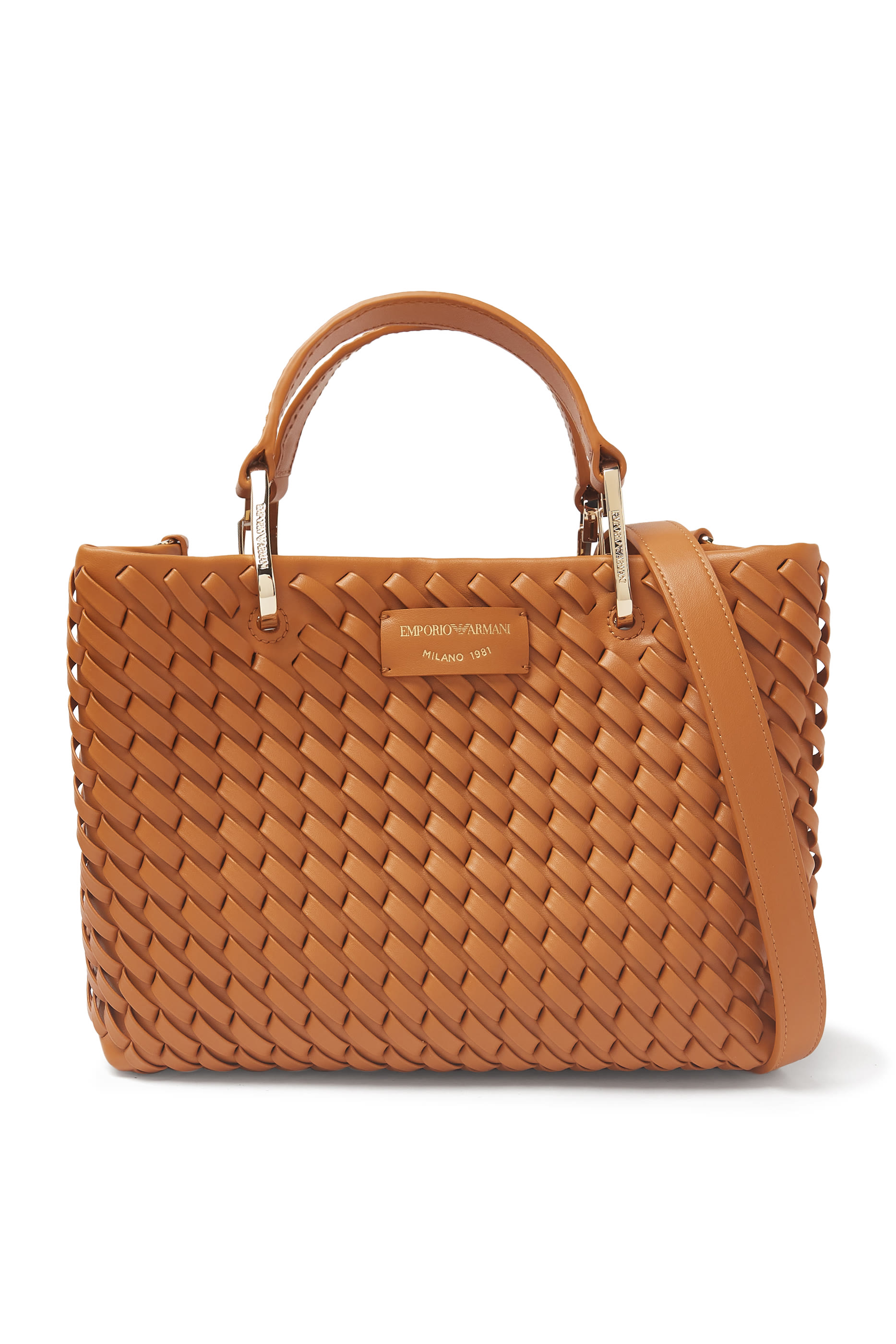 حقيبة يد بشعار الماركة جلد بتصميم متشابك