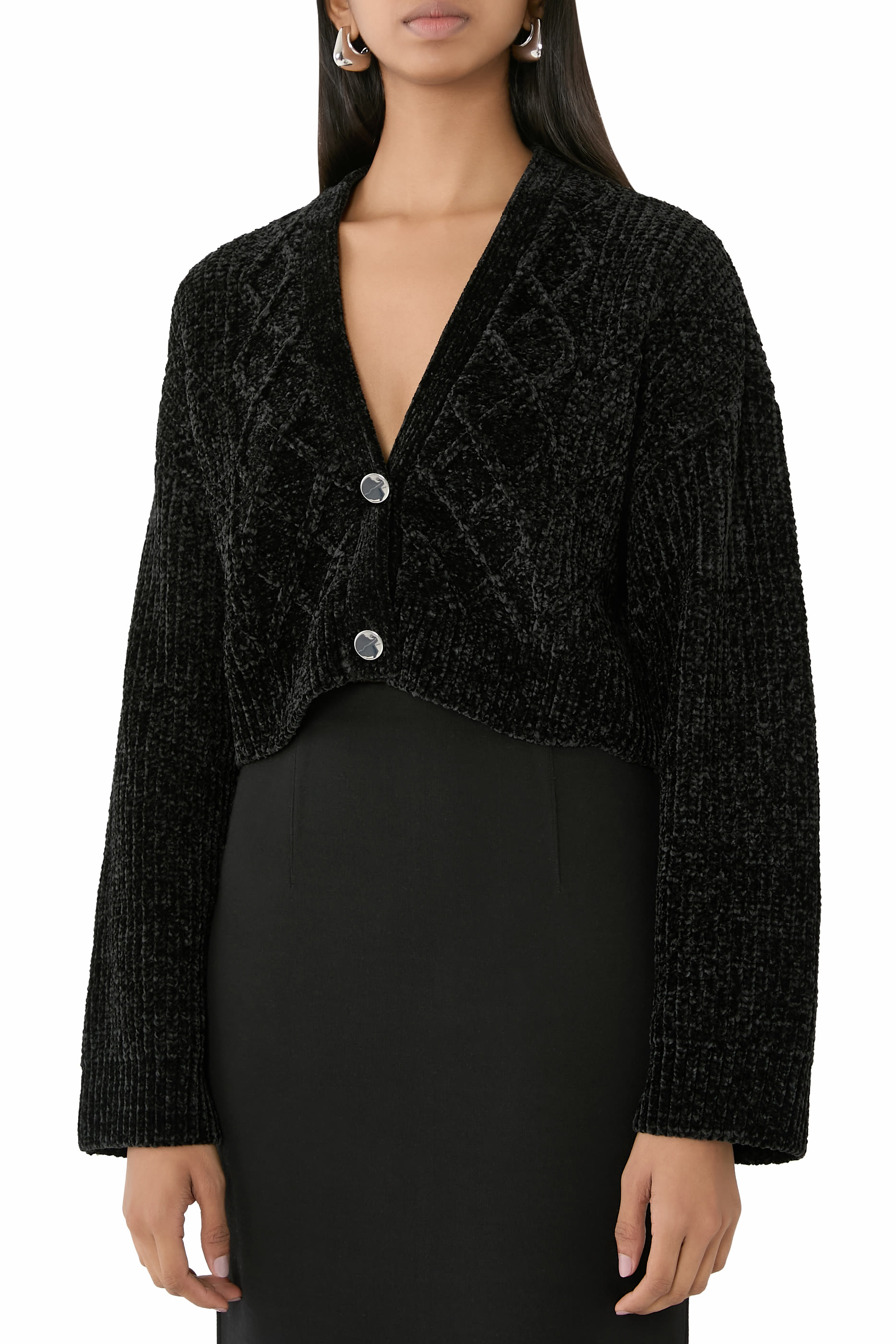 كارديجان قصير بأزرار قماش مضلع