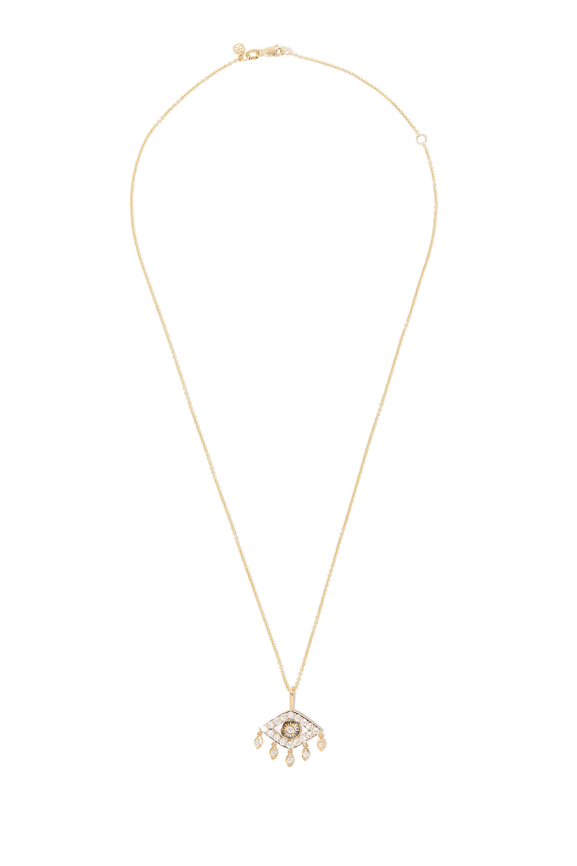 قلادة بحلية عين الحسود متدلية، ذهب أصفر عيار 14 والماس