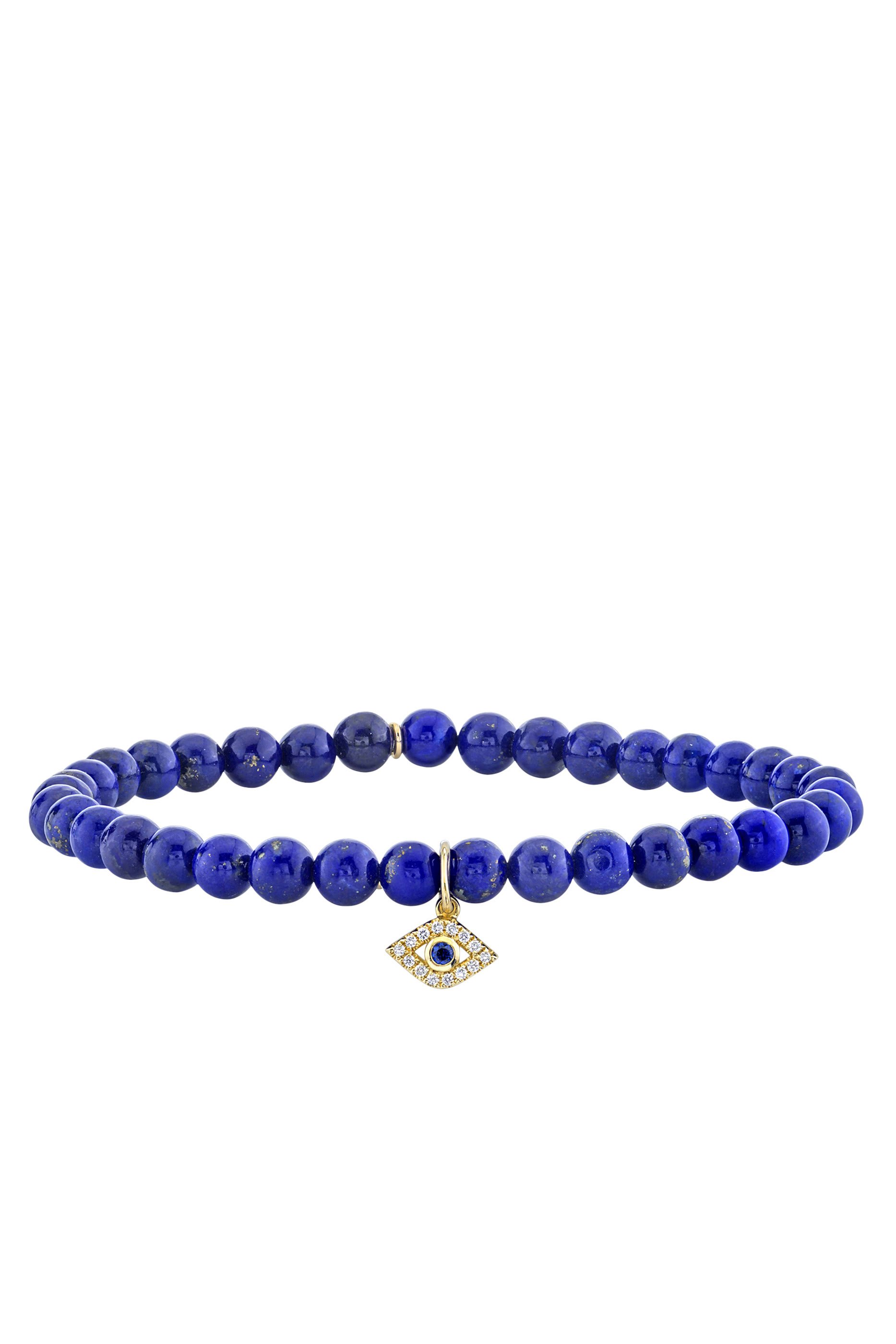 سوار خرز بحلية عين حسود مرصع بالماس ولازورد ذهب أصفر عيار 14