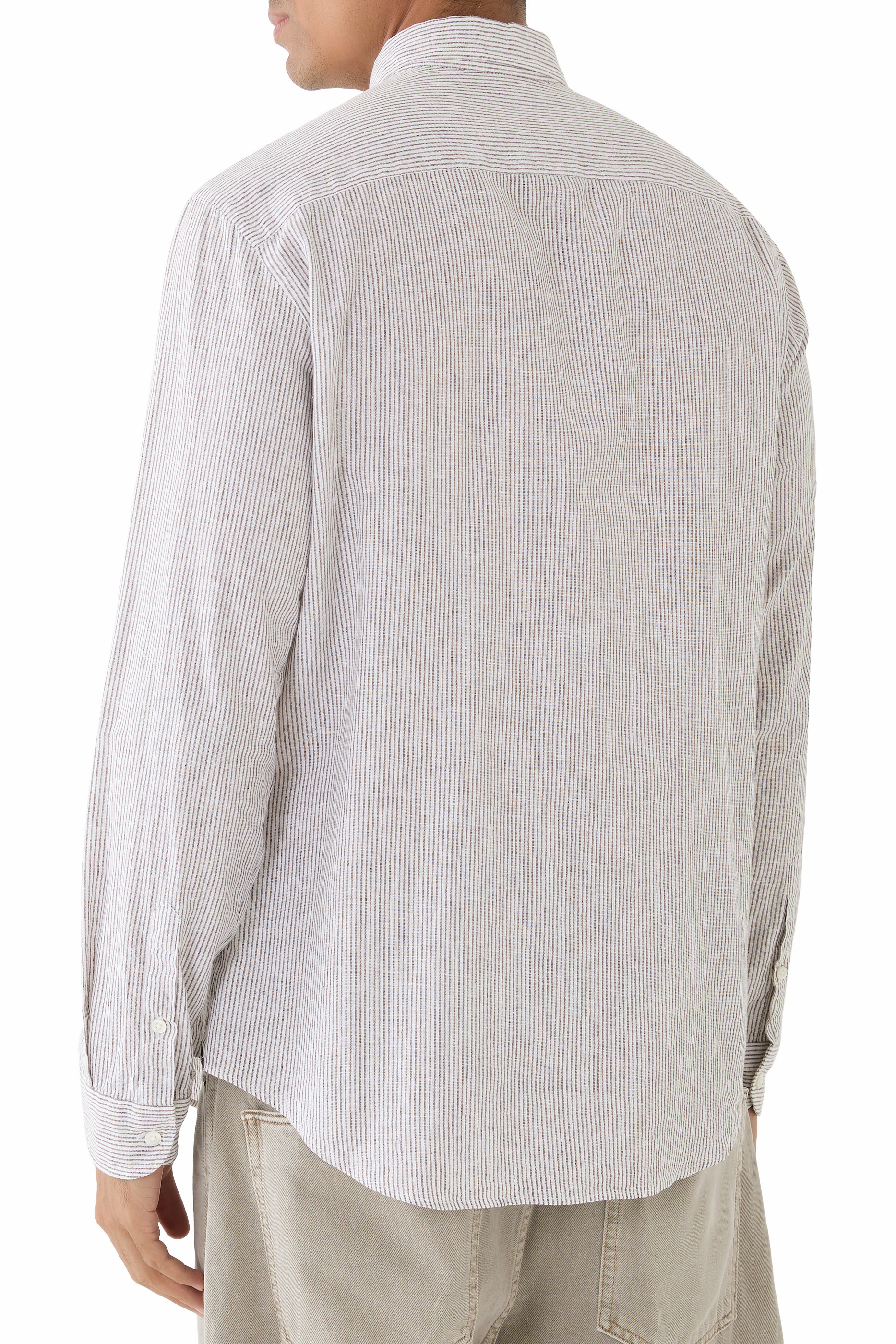 قميص مخطط مزيج قماش قنب وكتان