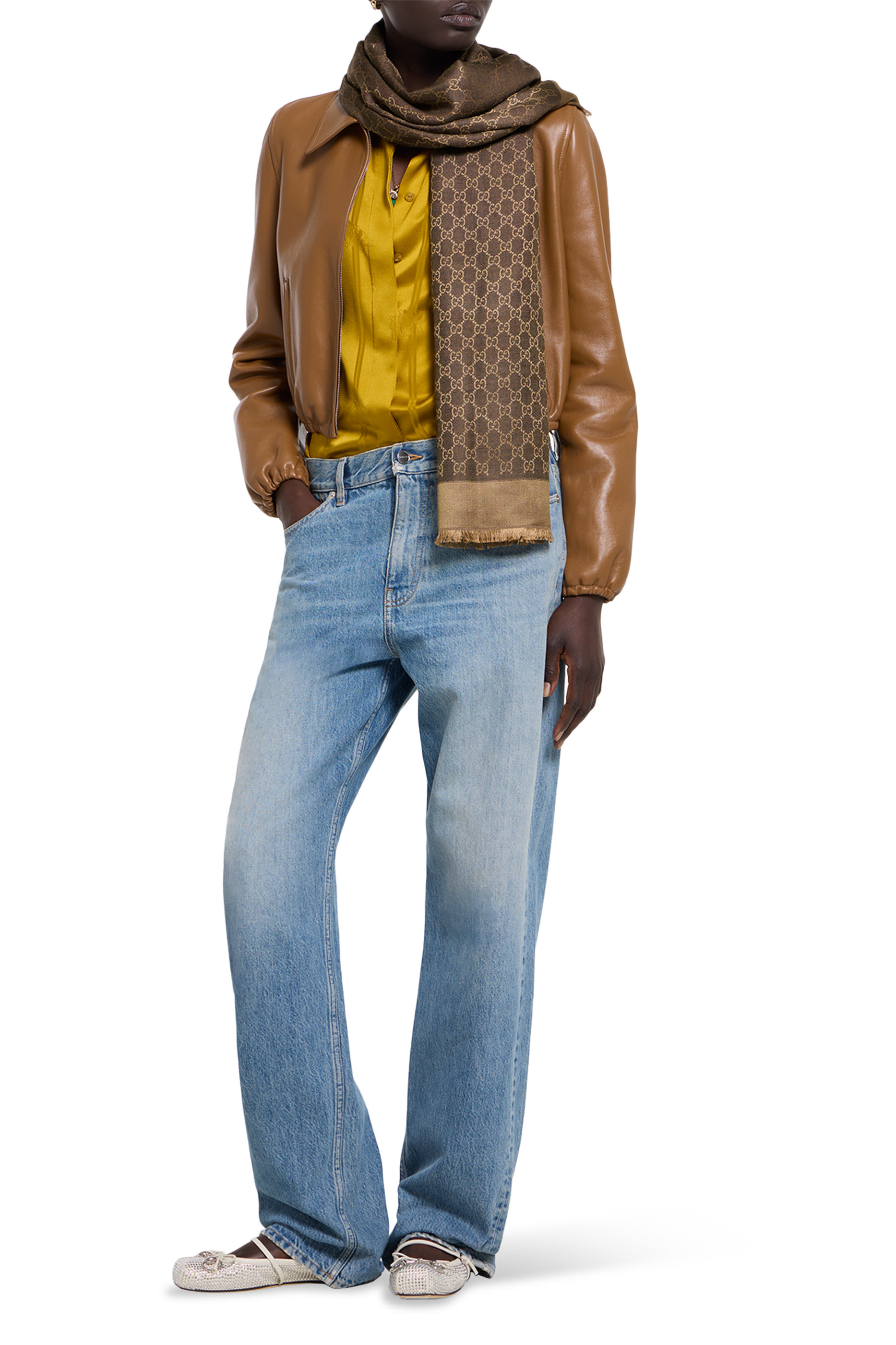 شال بنقشة حرفي شعار الماركة حرير