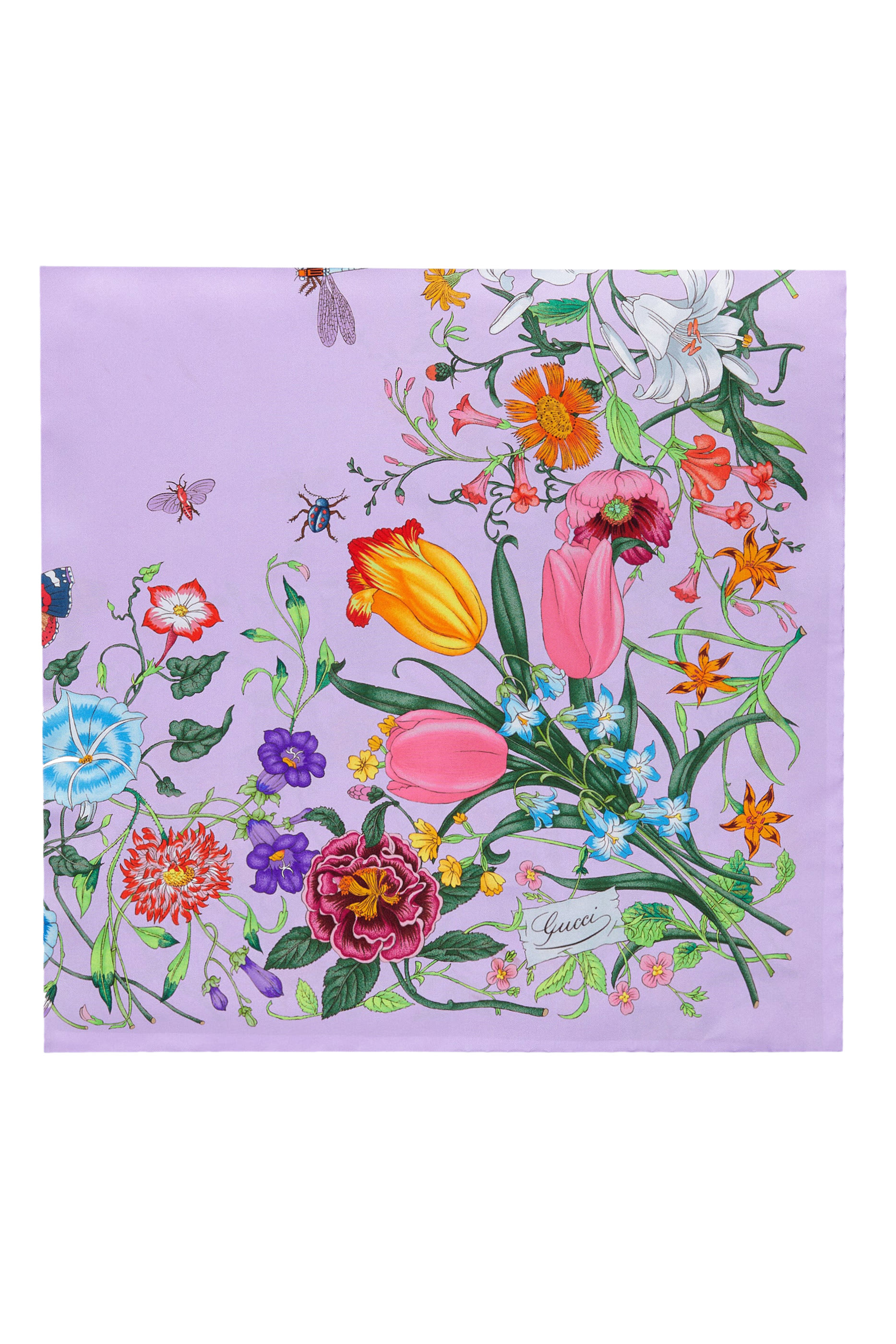 وشاح حرير بطبعات زهور