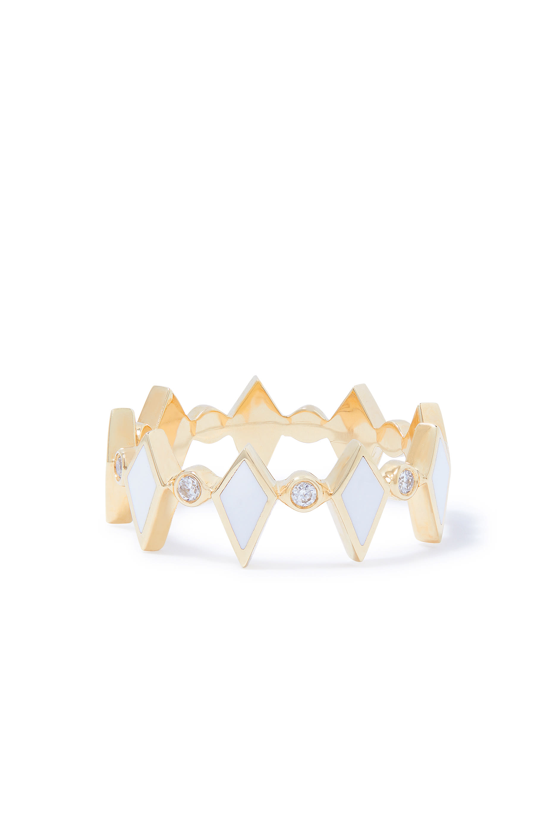 خاتم موزايك بمينا بيضاء اللون