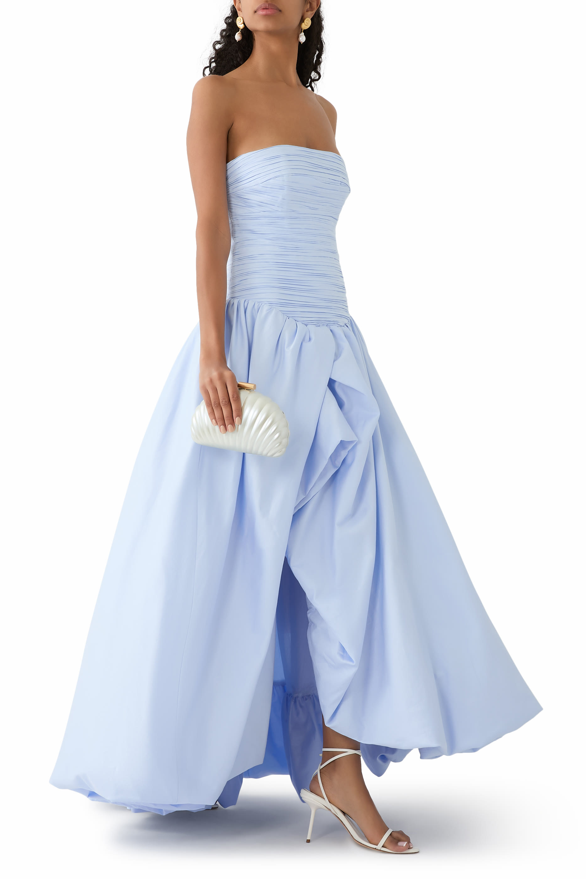 فستان فيوليت طويل بحافة منفوخة