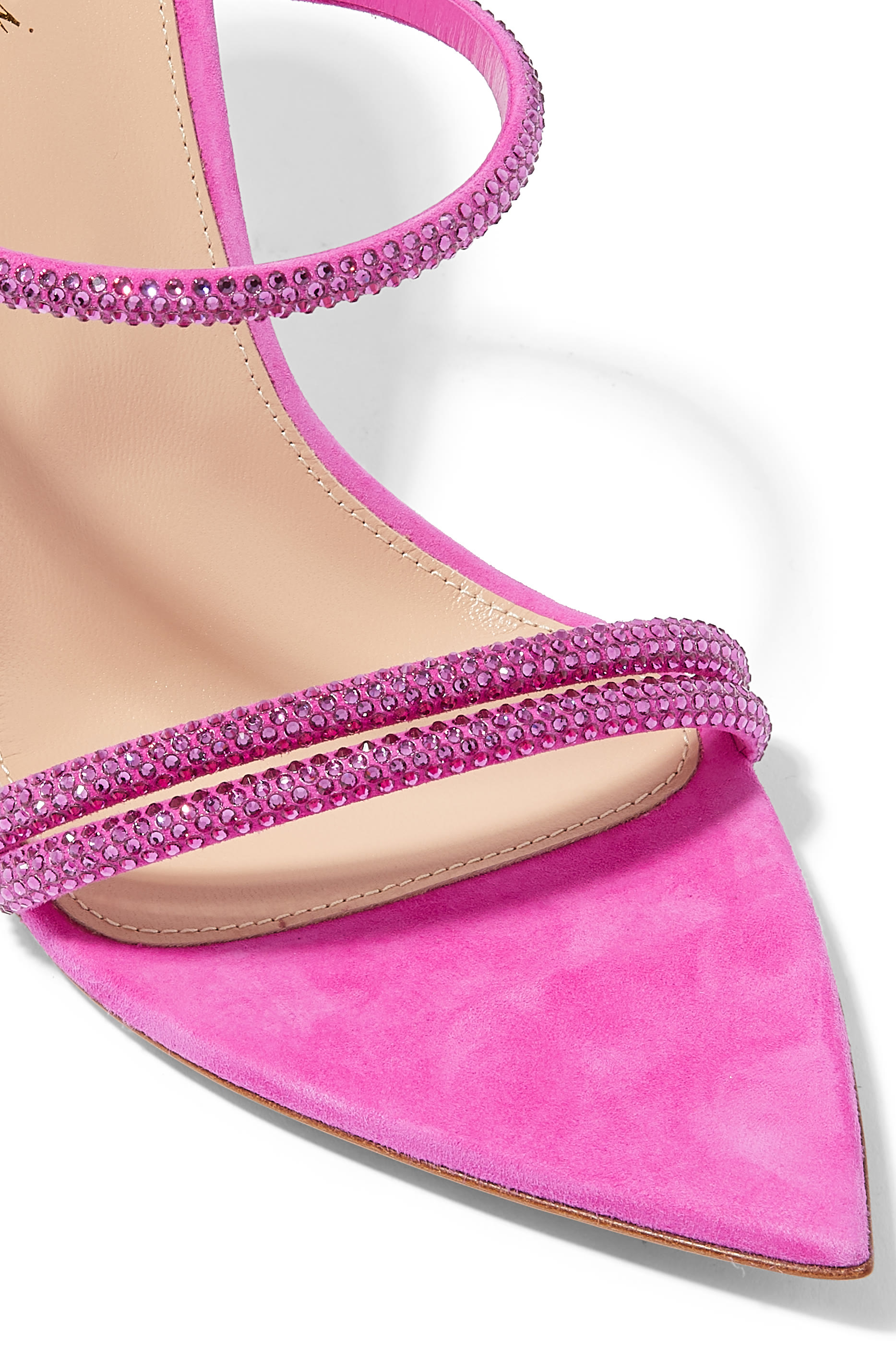 حذاء كان مفتوح من الخلف 105 بسير مزدوج مرصع بالكريستال جلد