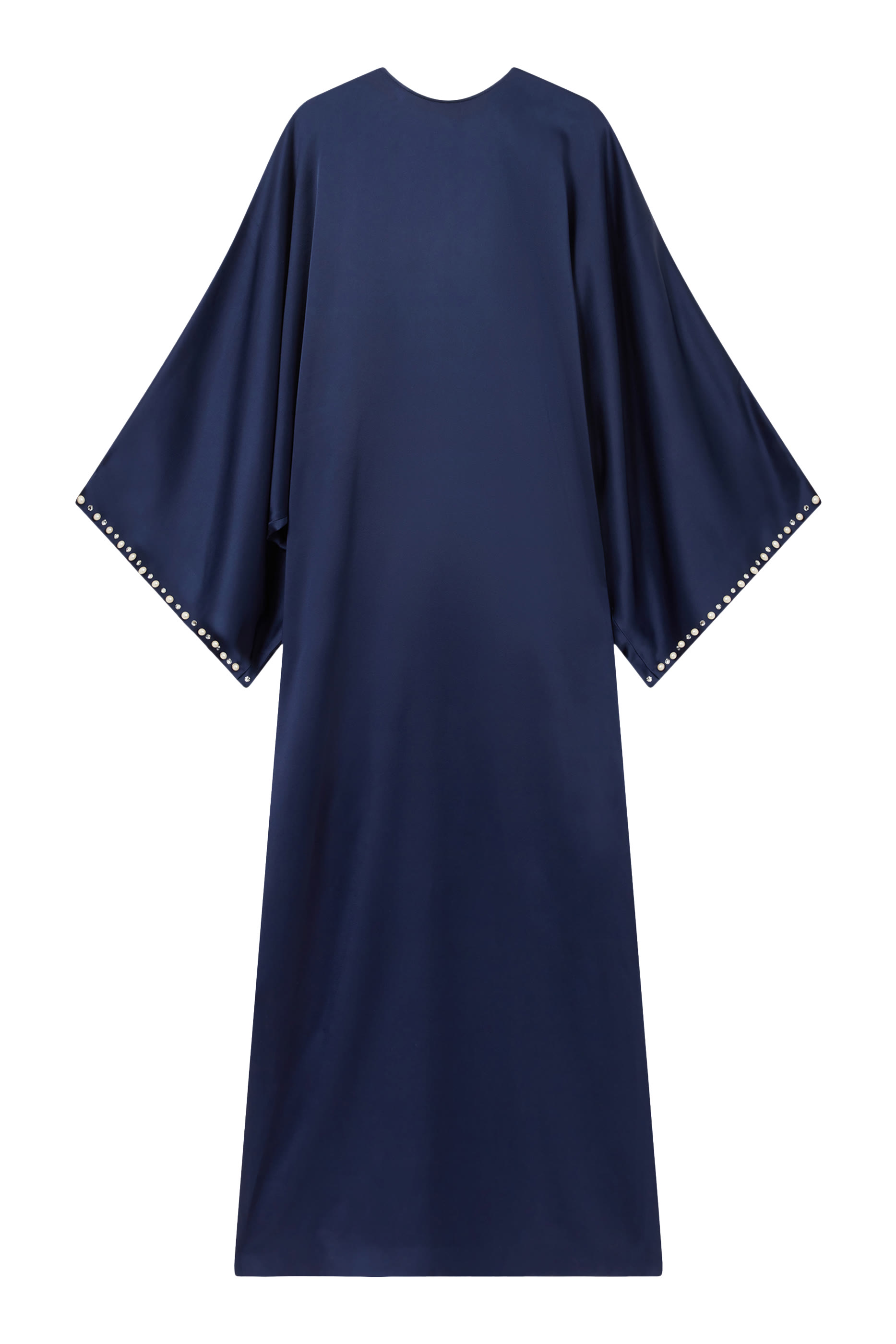 فستان طويل مرصع بلؤلؤ ساتان