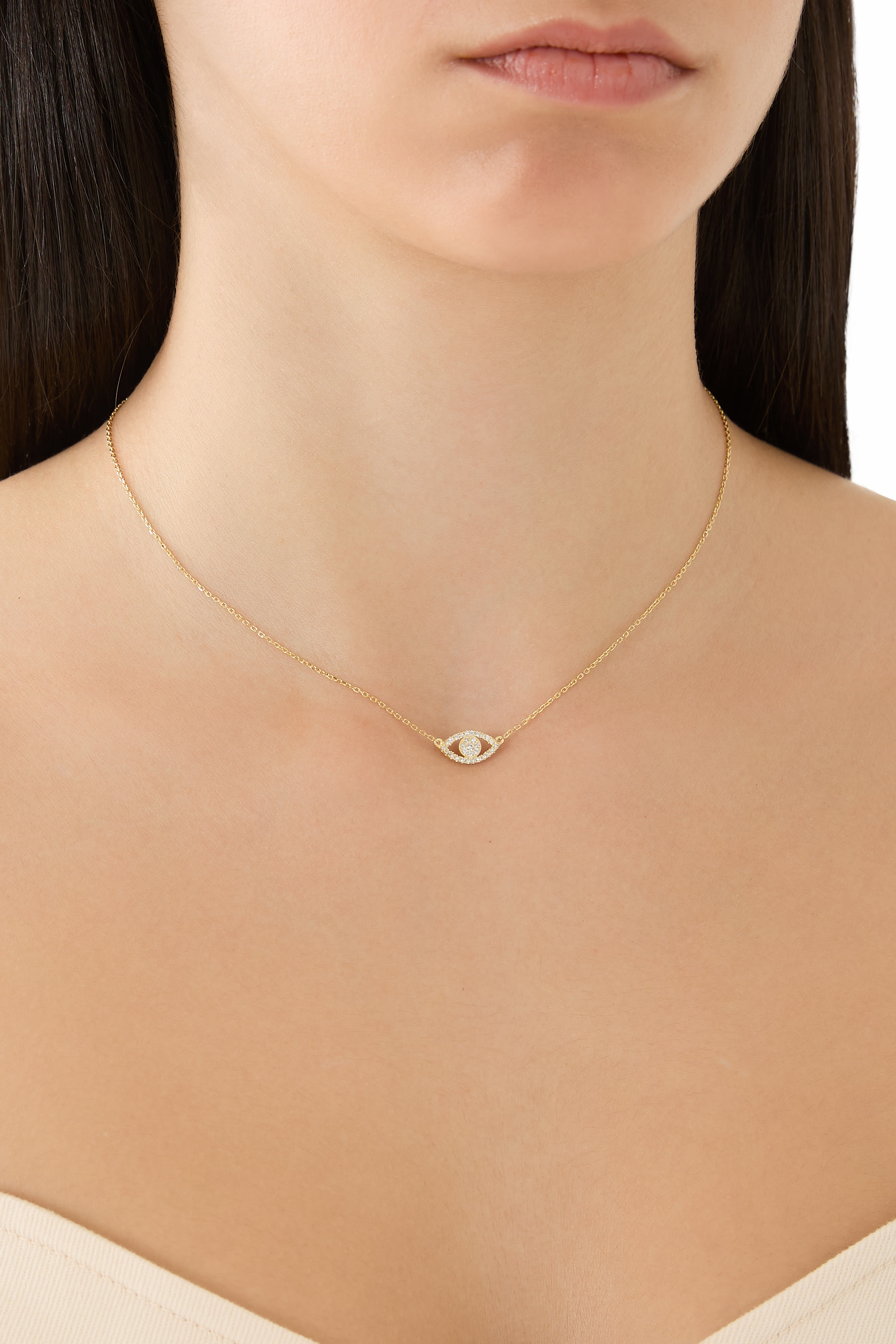 قلادة بدلاية بتصميم عين حسود مرصعة بأحجار زركونيا مكعبة، نحاس مطلي بالذهب عيار 14 قيراط