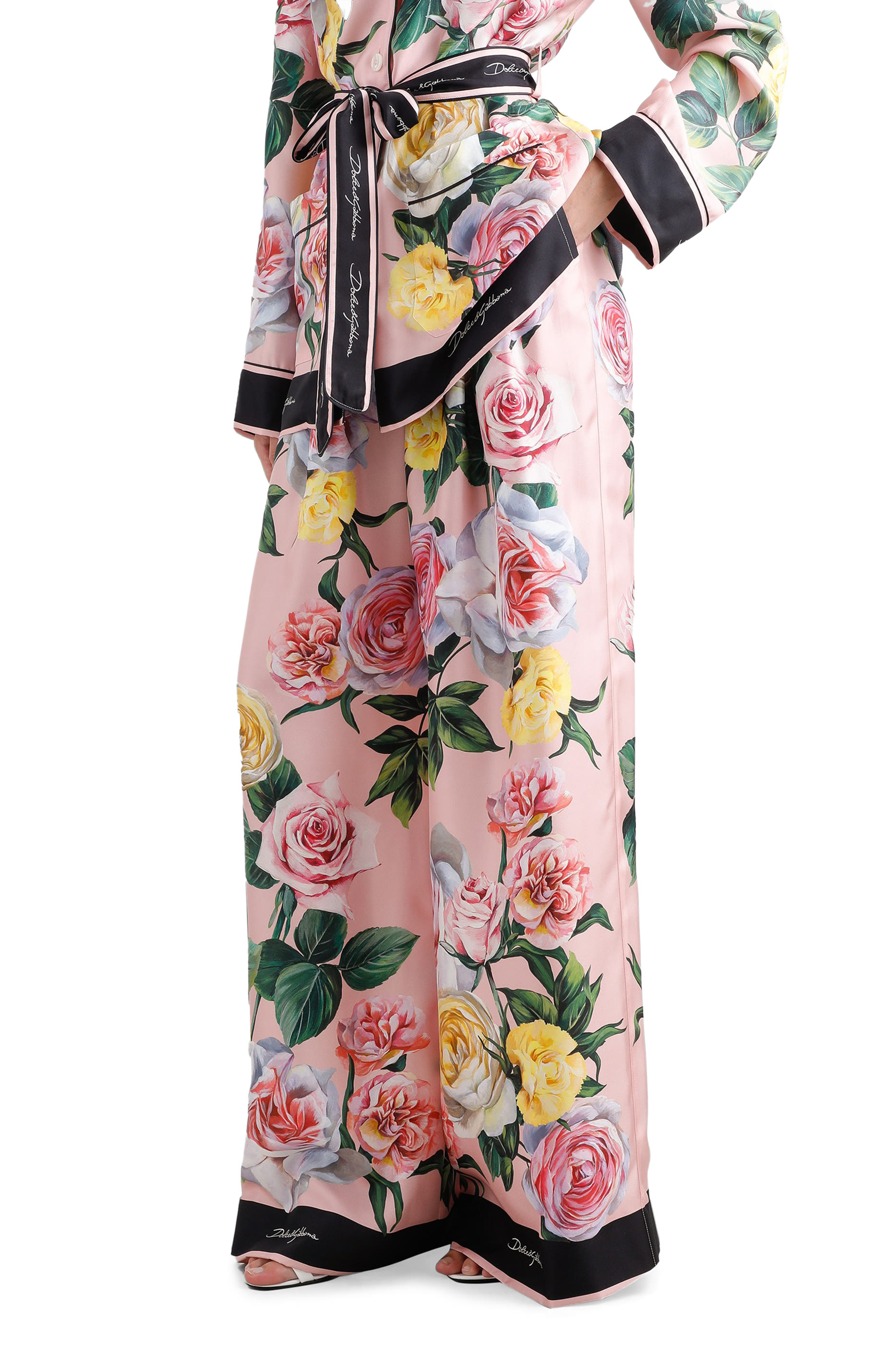 بنطال بيجامة  بطبعة ورد وفاوانيا حرير