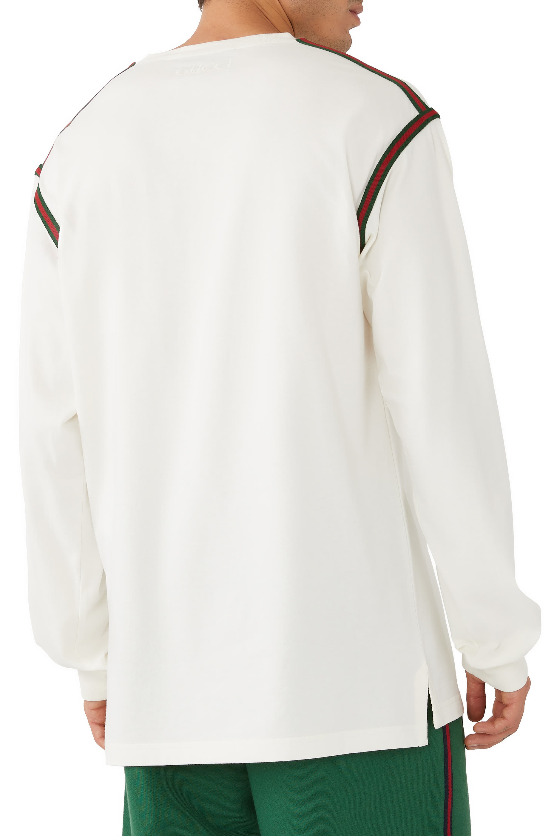 تيشيرت بأكمام طويلة وشريط ويب قطن جيرسيه