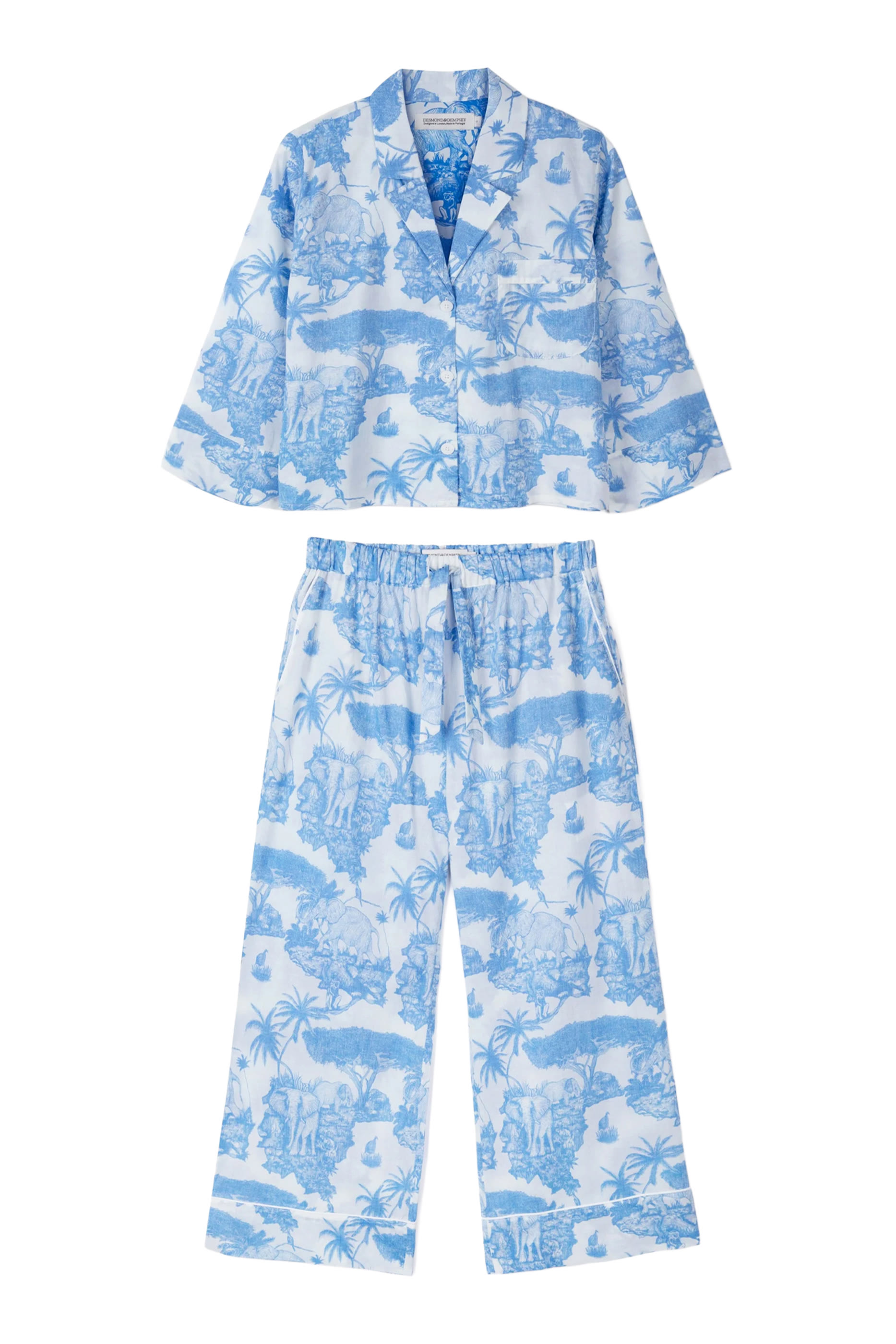 طقم قميص مربعة وبنطال بقصة ساق واسعة بنقشة نمر