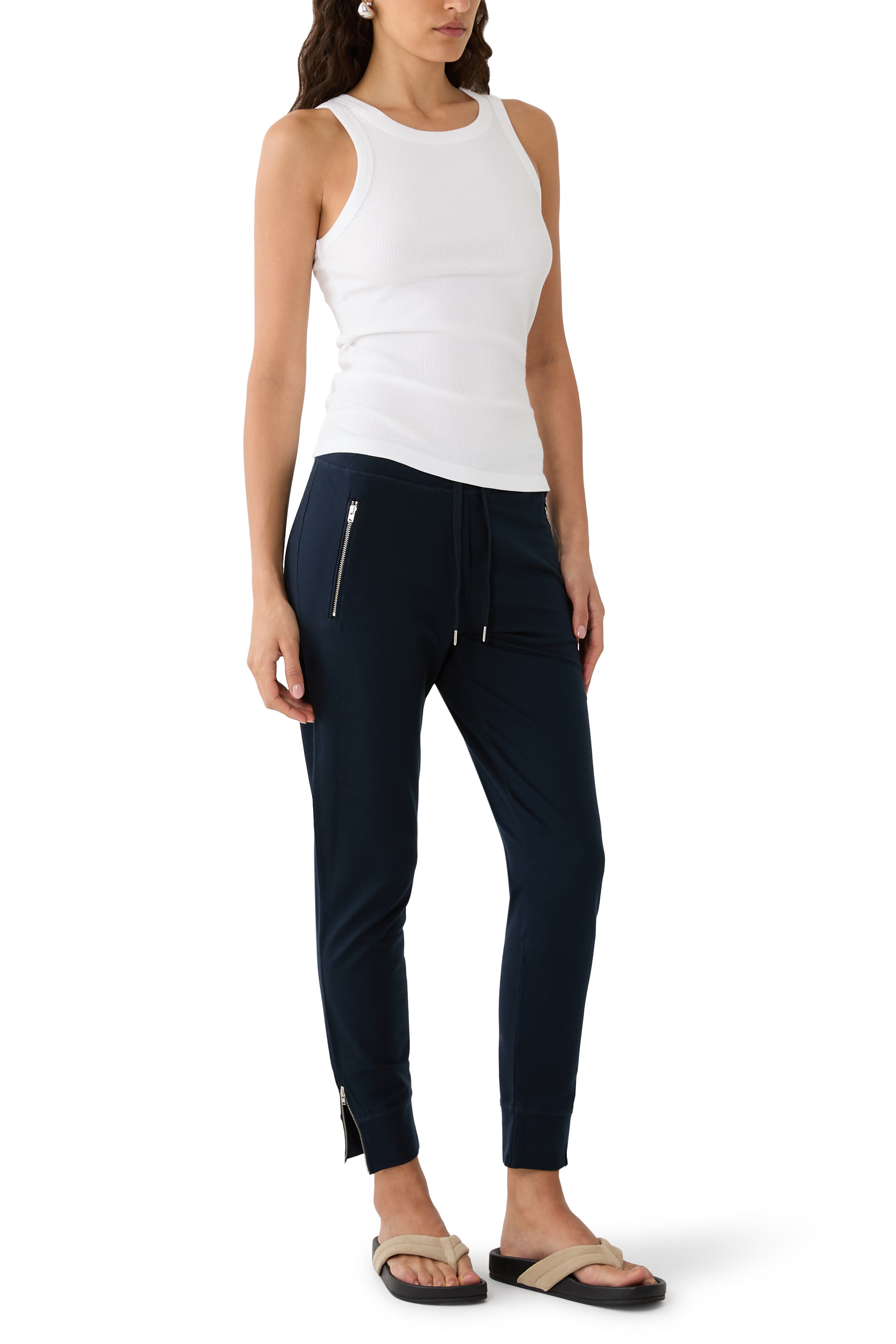 بنطال رياضي بقصة ضيقة وسحابات قطن عضوي جيرسيه