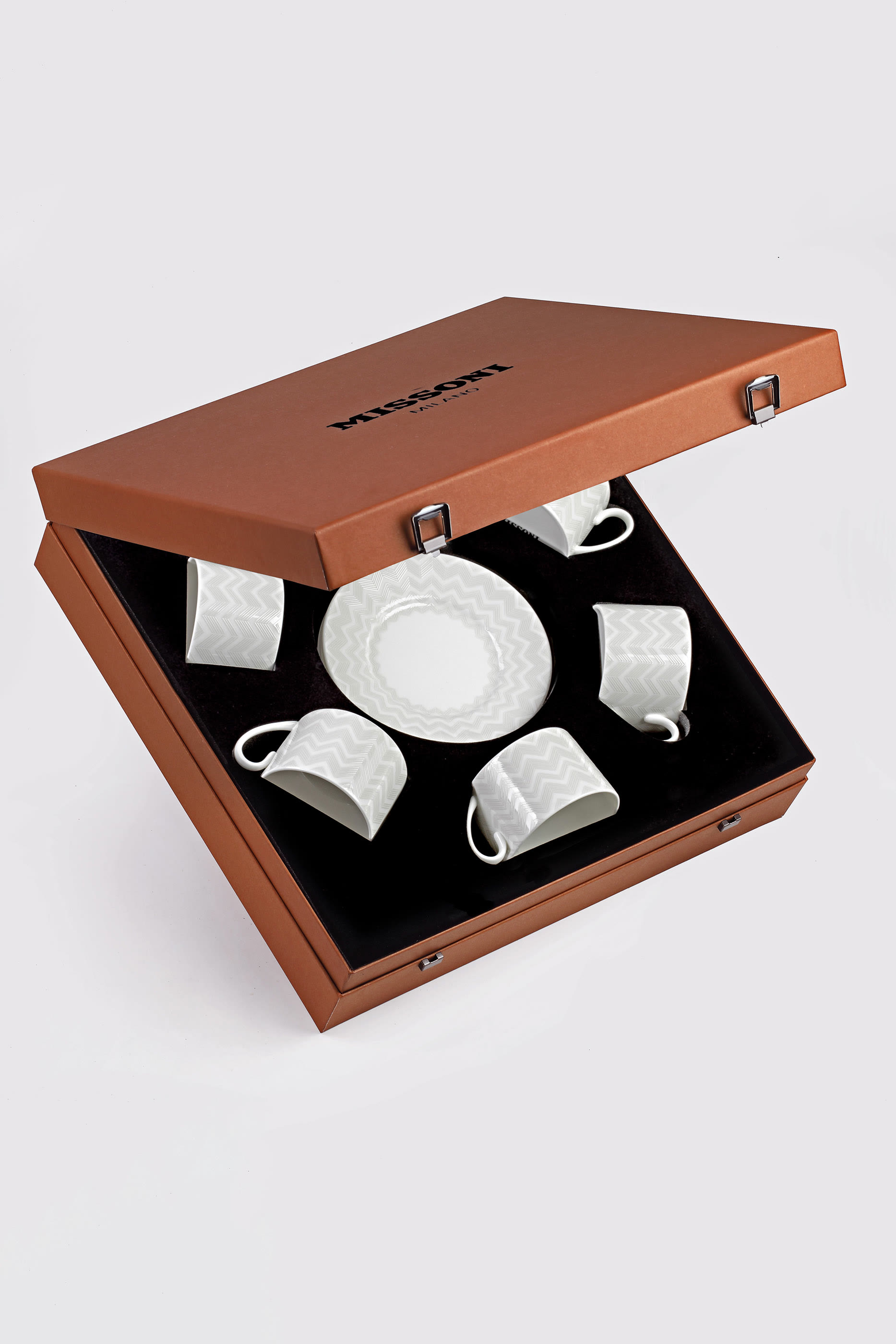 طقم فناجين وأطباق قهوة بنقشة خطوط متعرجة، 6 قطع