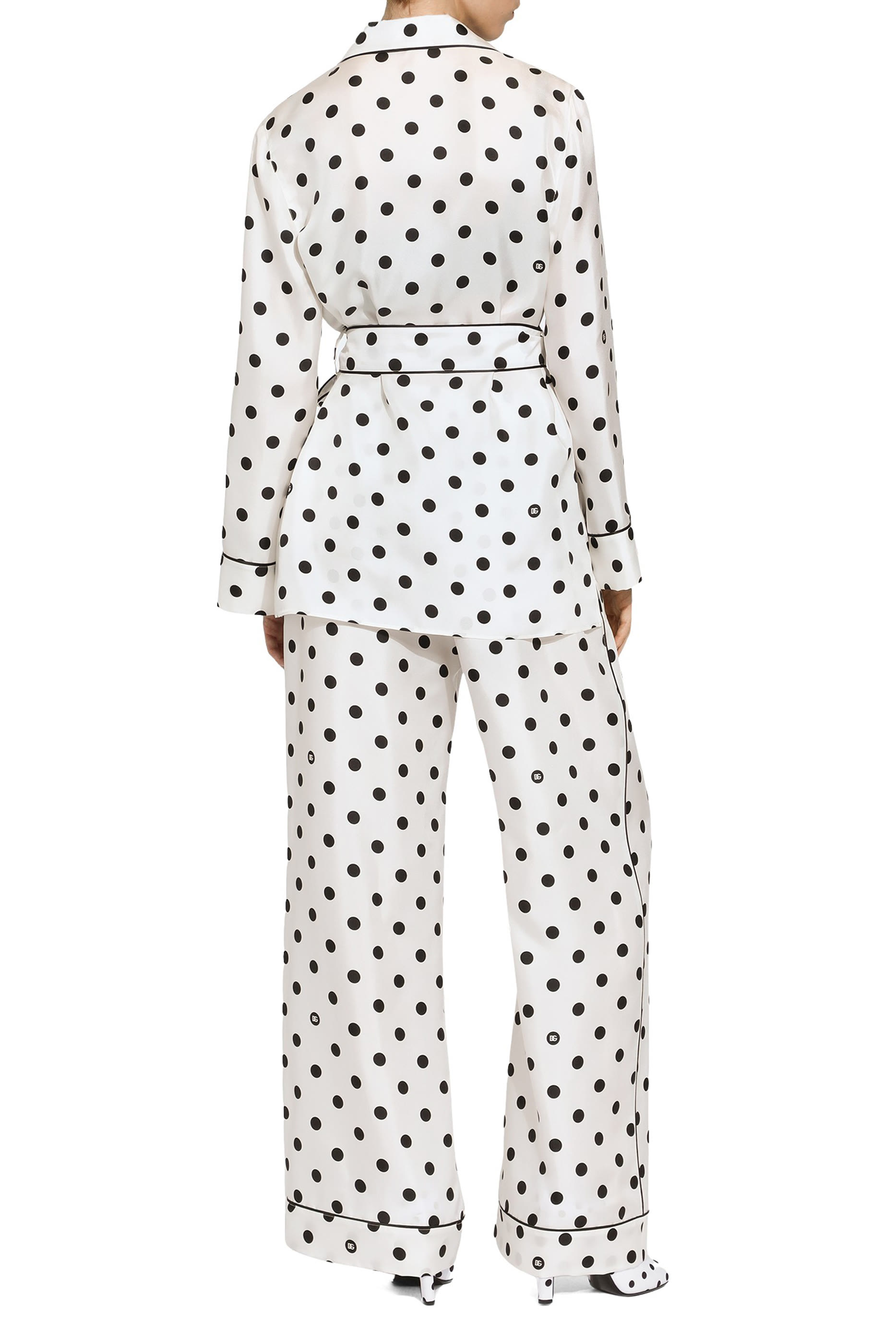 قميص بيجاما منقط بأكمام طويلة حرير