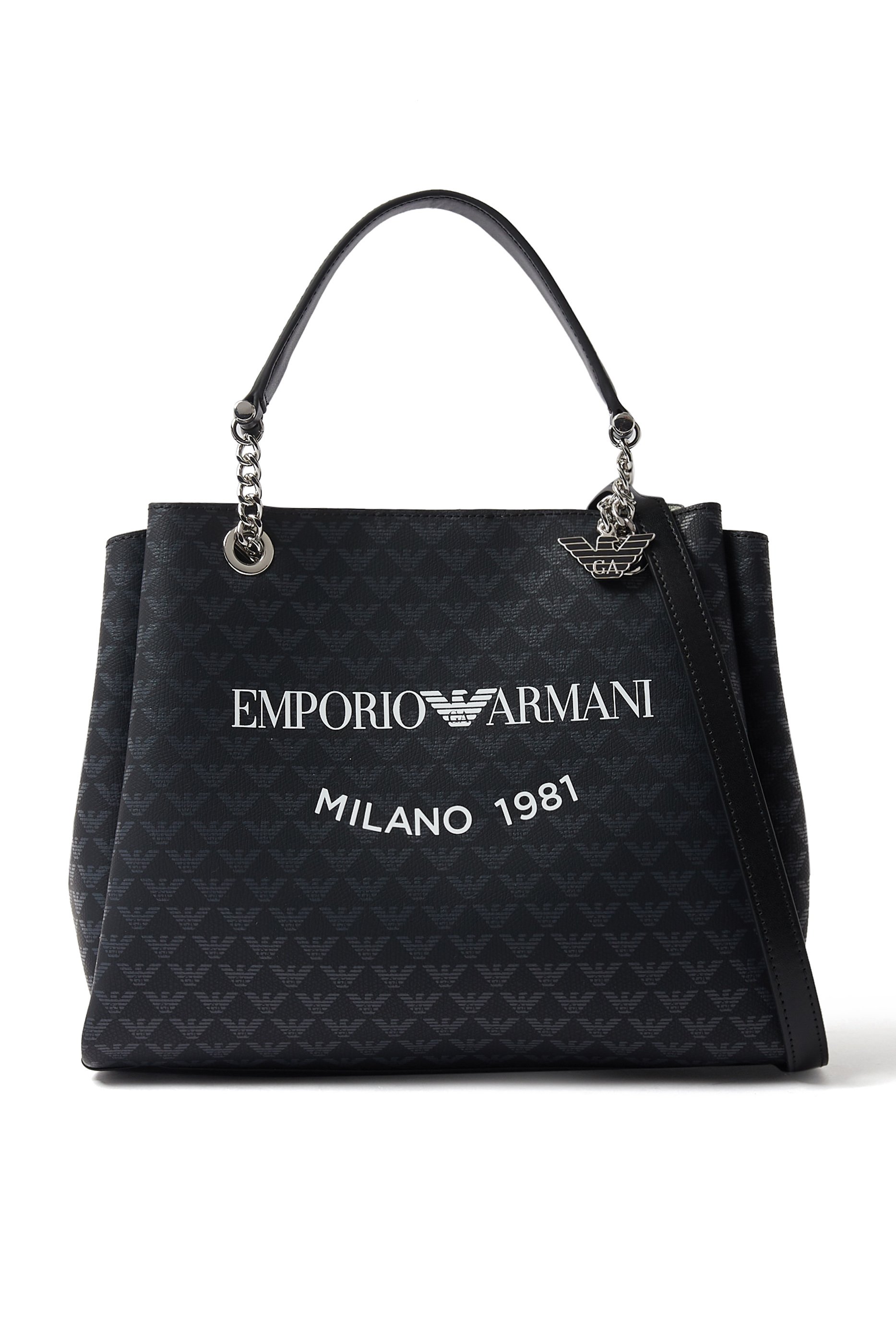 حقيبة يد مزينة كليا بنقشة شعار الماركة وحلية النسر