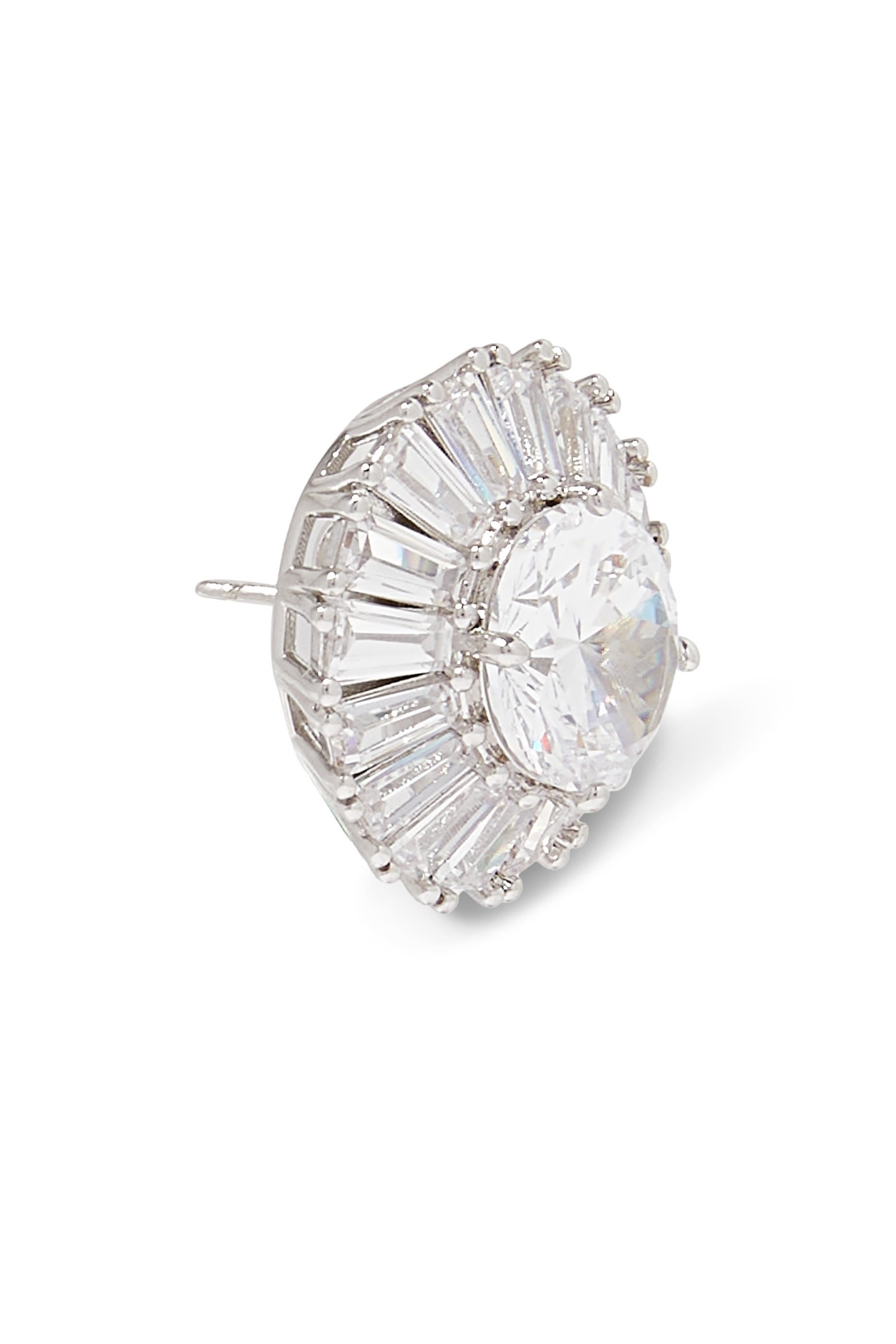 أقراط بتصميم زر مرصعة بأحجار زركونيا مكعبة مستطيلة وبيضاوية، نحاس مطلي بالروديوم