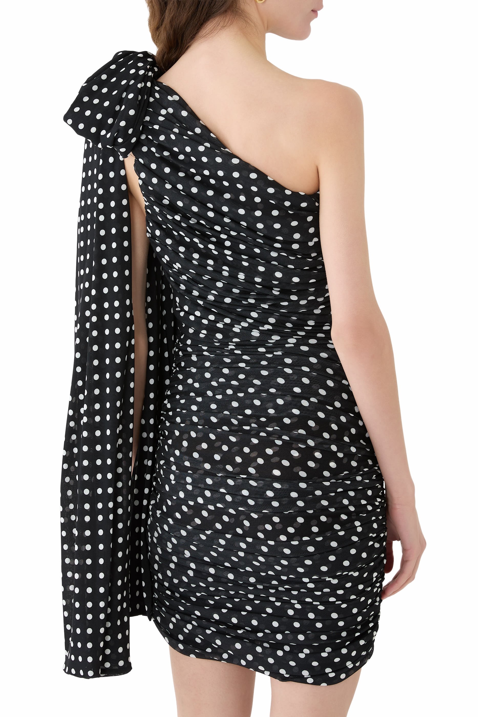 فستان بتصميم درابيه غير متماثل، نايلون معاد تدويره