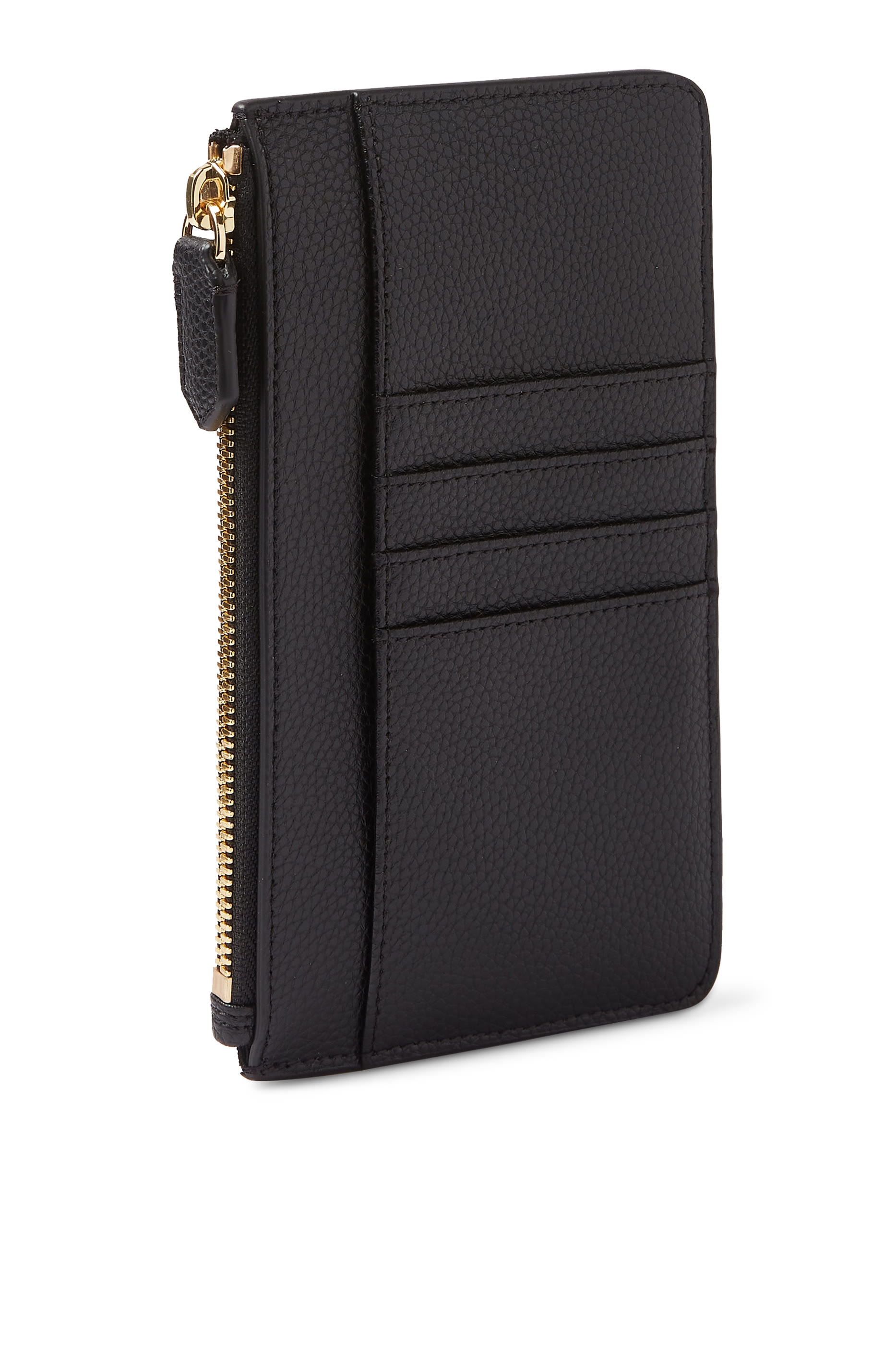 حافظة هاتف مع سحاب وجيوب بنقشة حلد غزال وشعار الماركة