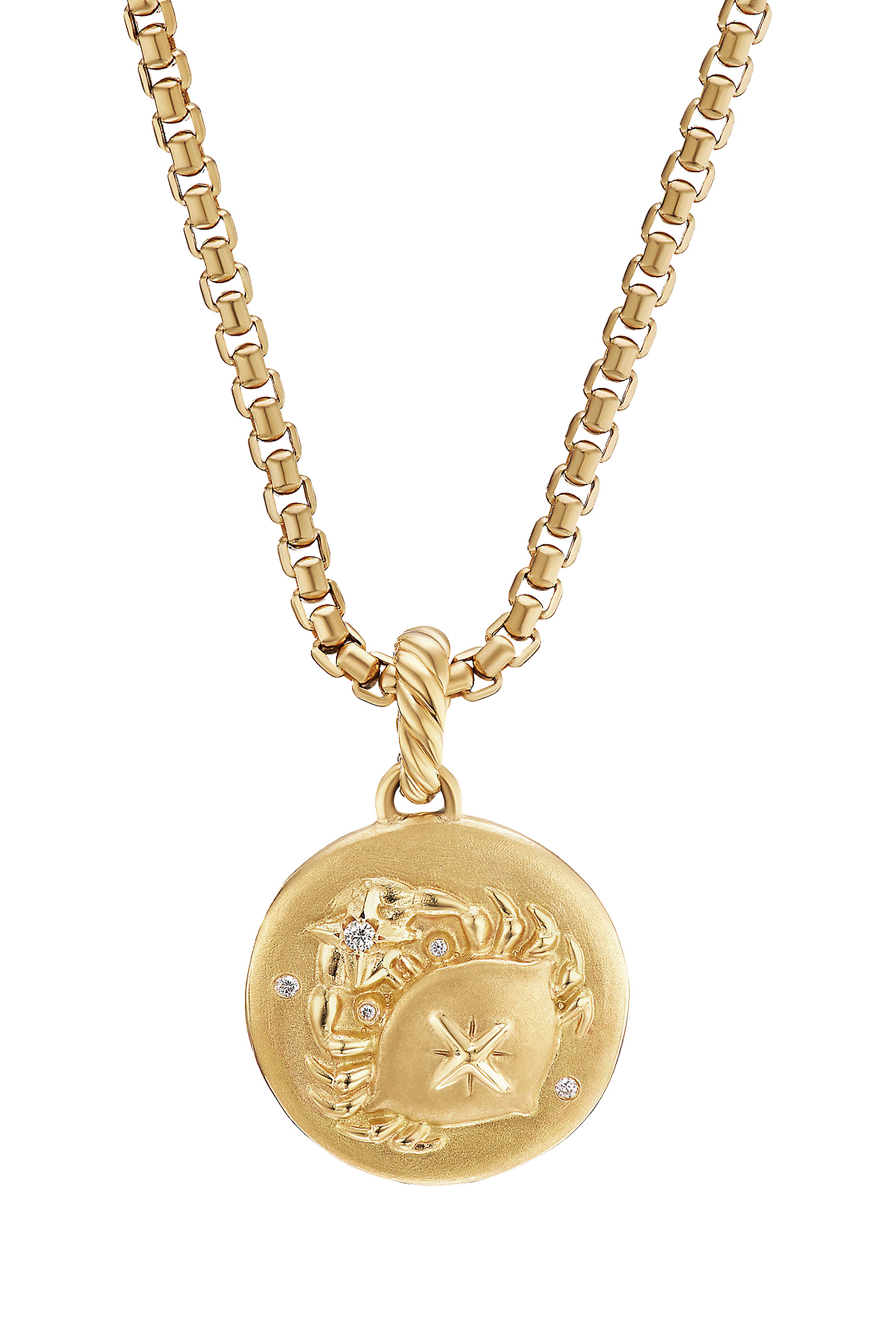 دلاية بتصميم شعار برج السرطان مرصعة بالماس ذهب أصفر عيار 18