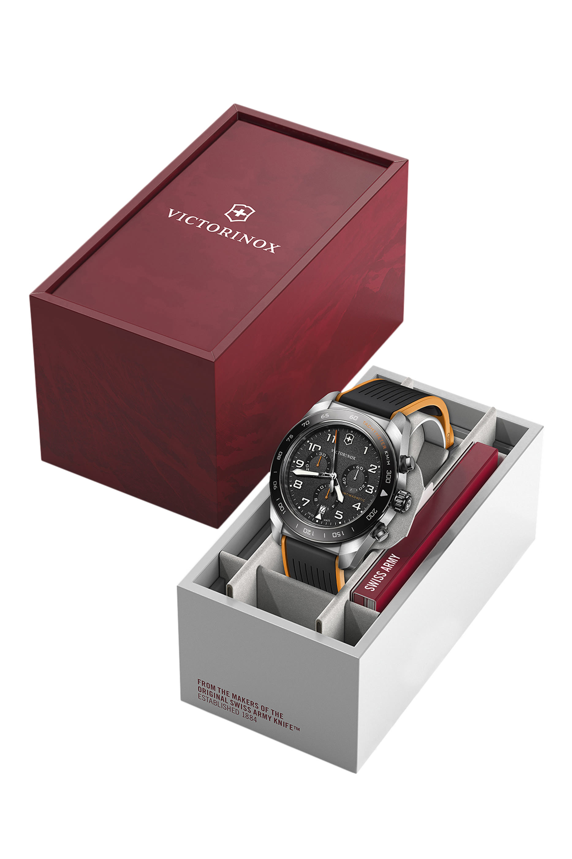 ساعة كرونوغراف سويس ارمي، ستانلس ستيل ومطاط