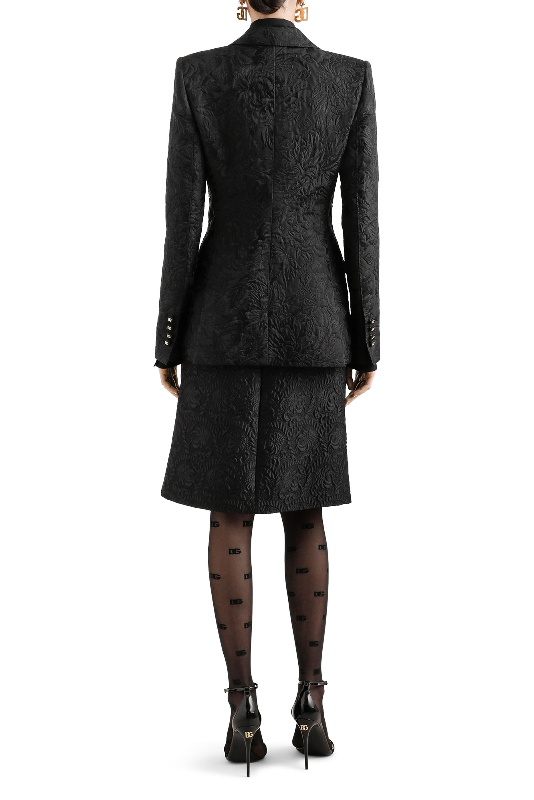 جاكيت تورلينغتون بتصميم مبطن بنقشة زهور جاكار بصف أزرار للإغلاق