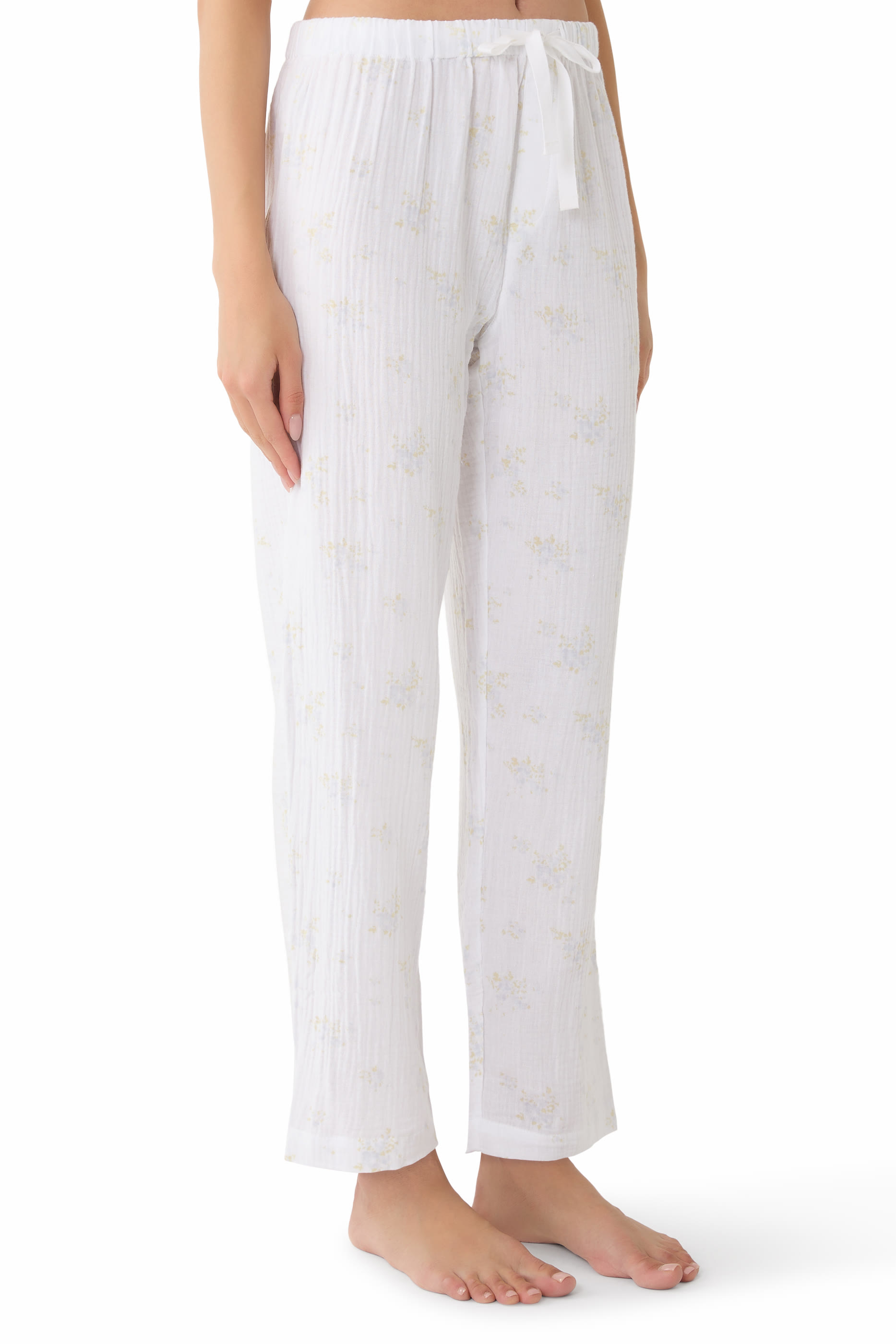 طقم بيجامة بنقشة زهور كلاسيكية باهتة قطن مزدوج