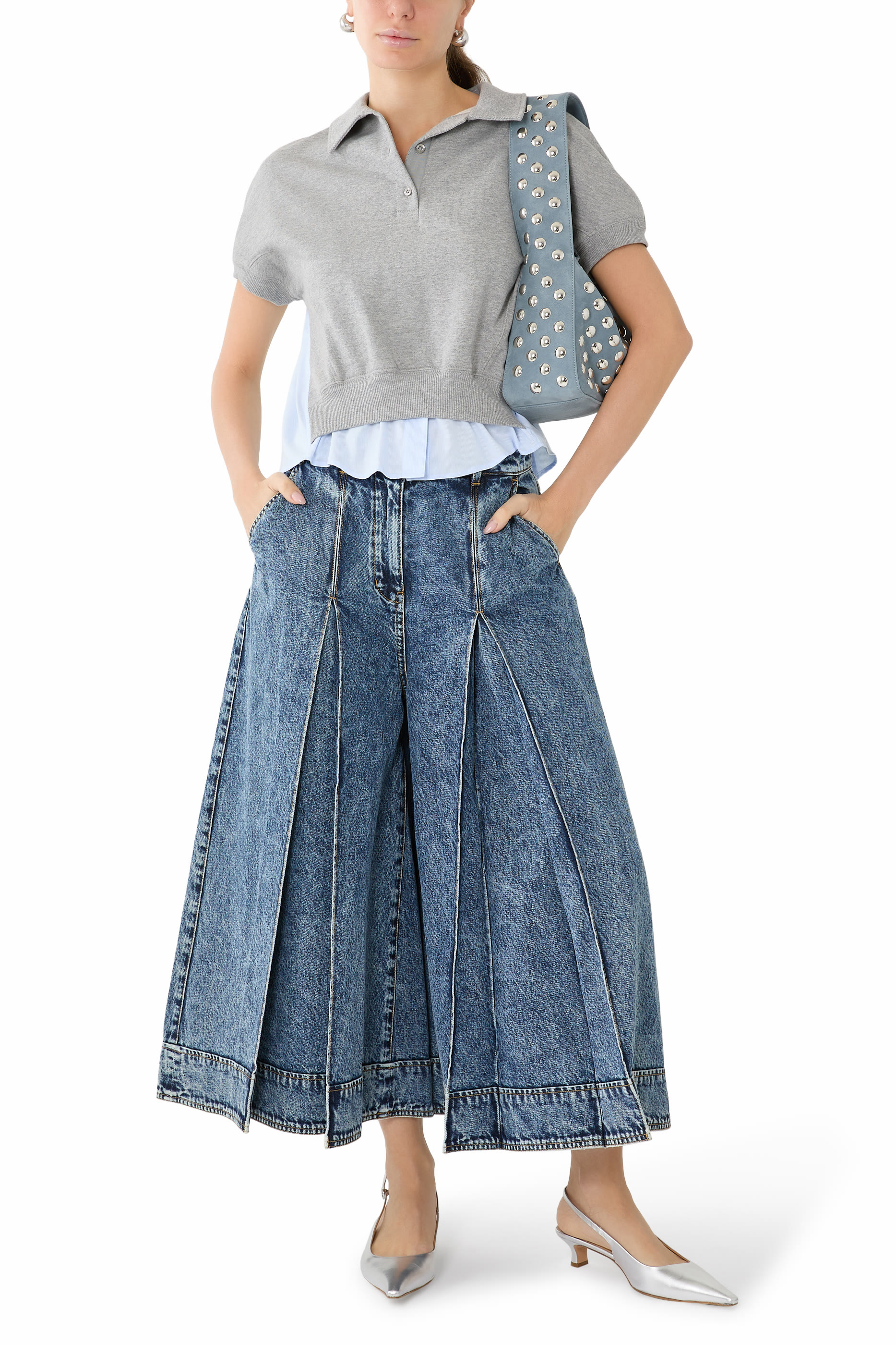 قميص بولو تيري فرنسي بأجزاء بنمط قميص