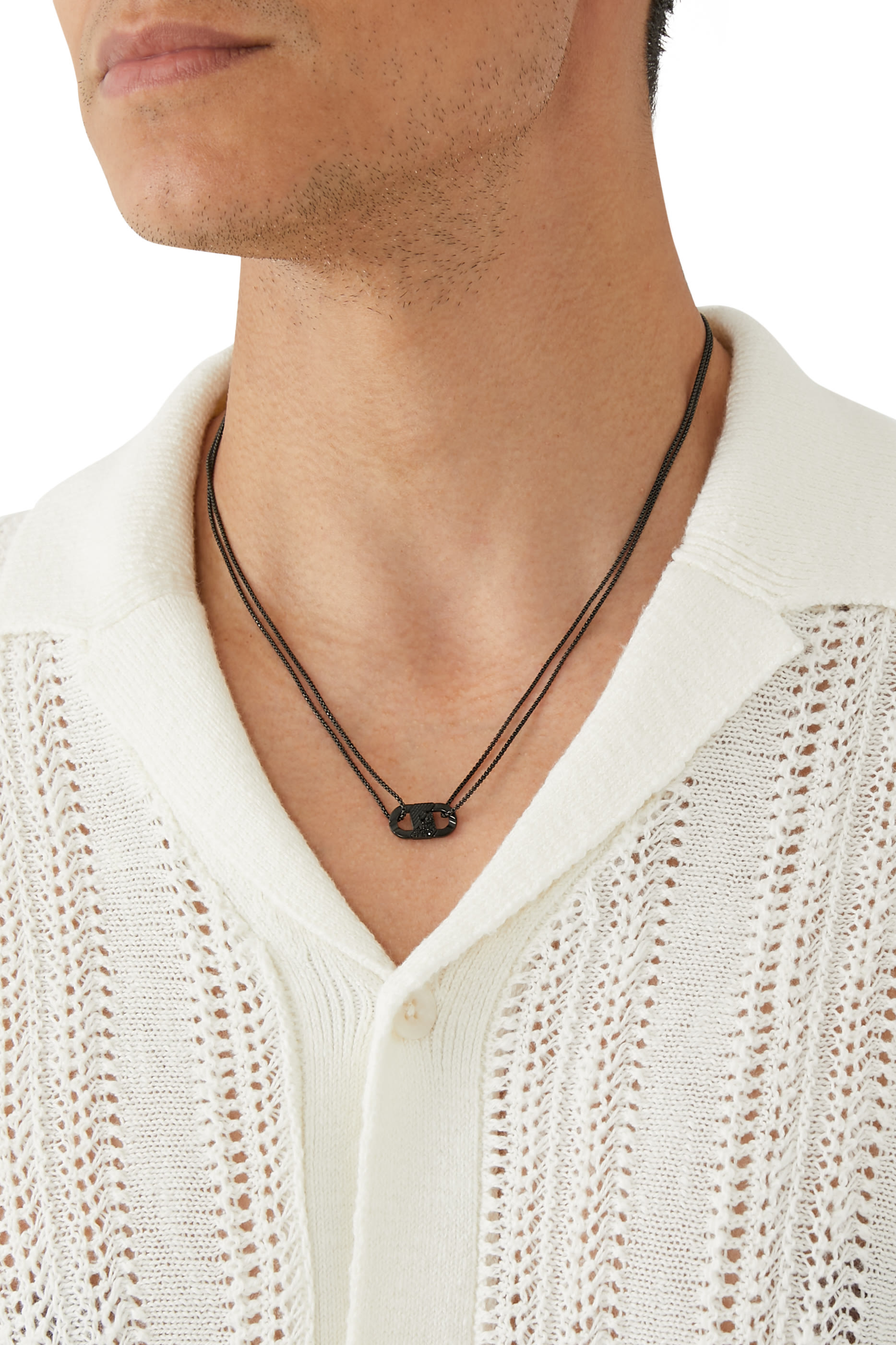 قلادة بدلاية بكريستال وشعار الماركة بتصميم متداخل، ستانلس ستيل