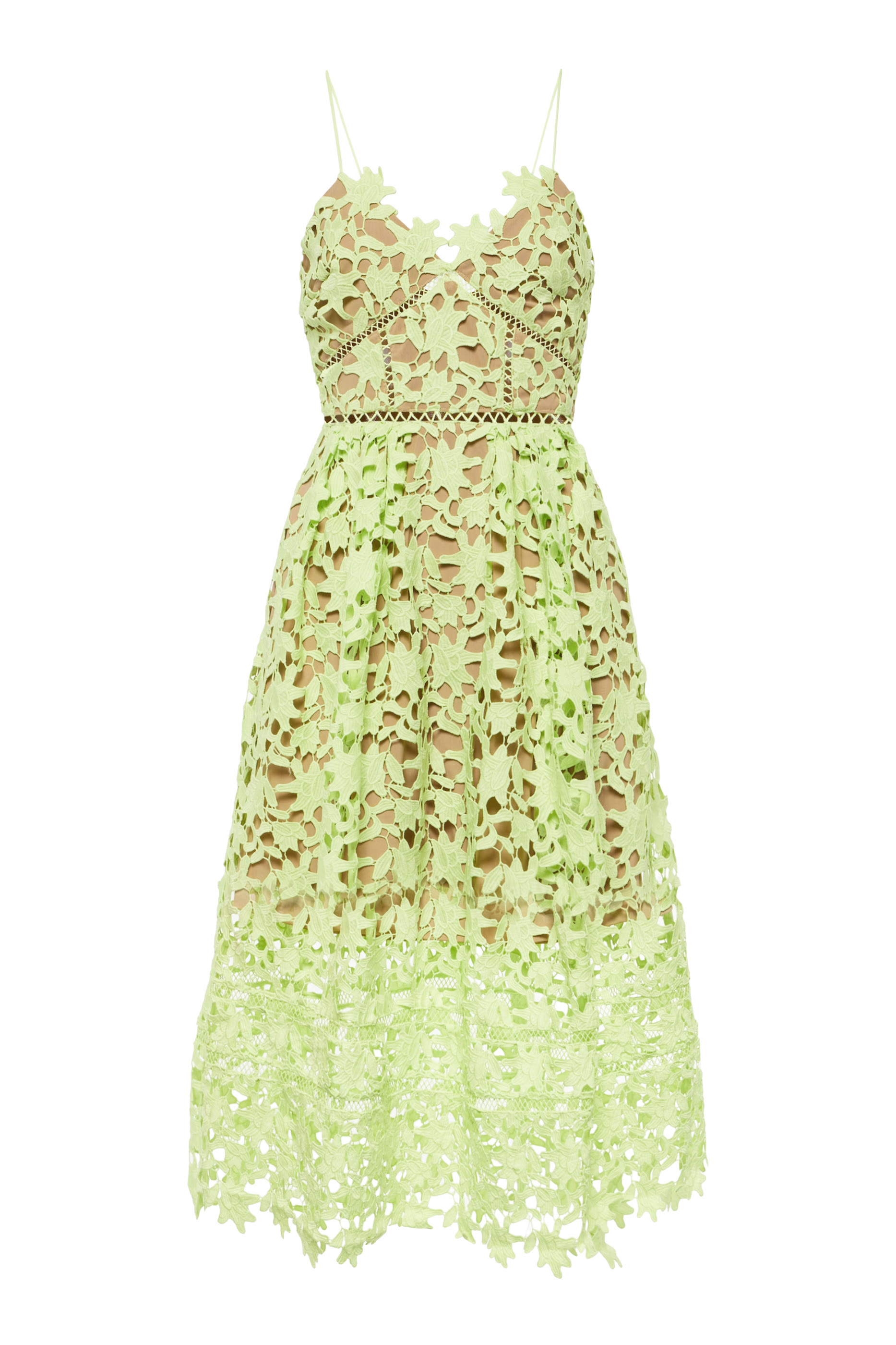 فستان متوسط الطول بحمالات دانتيل