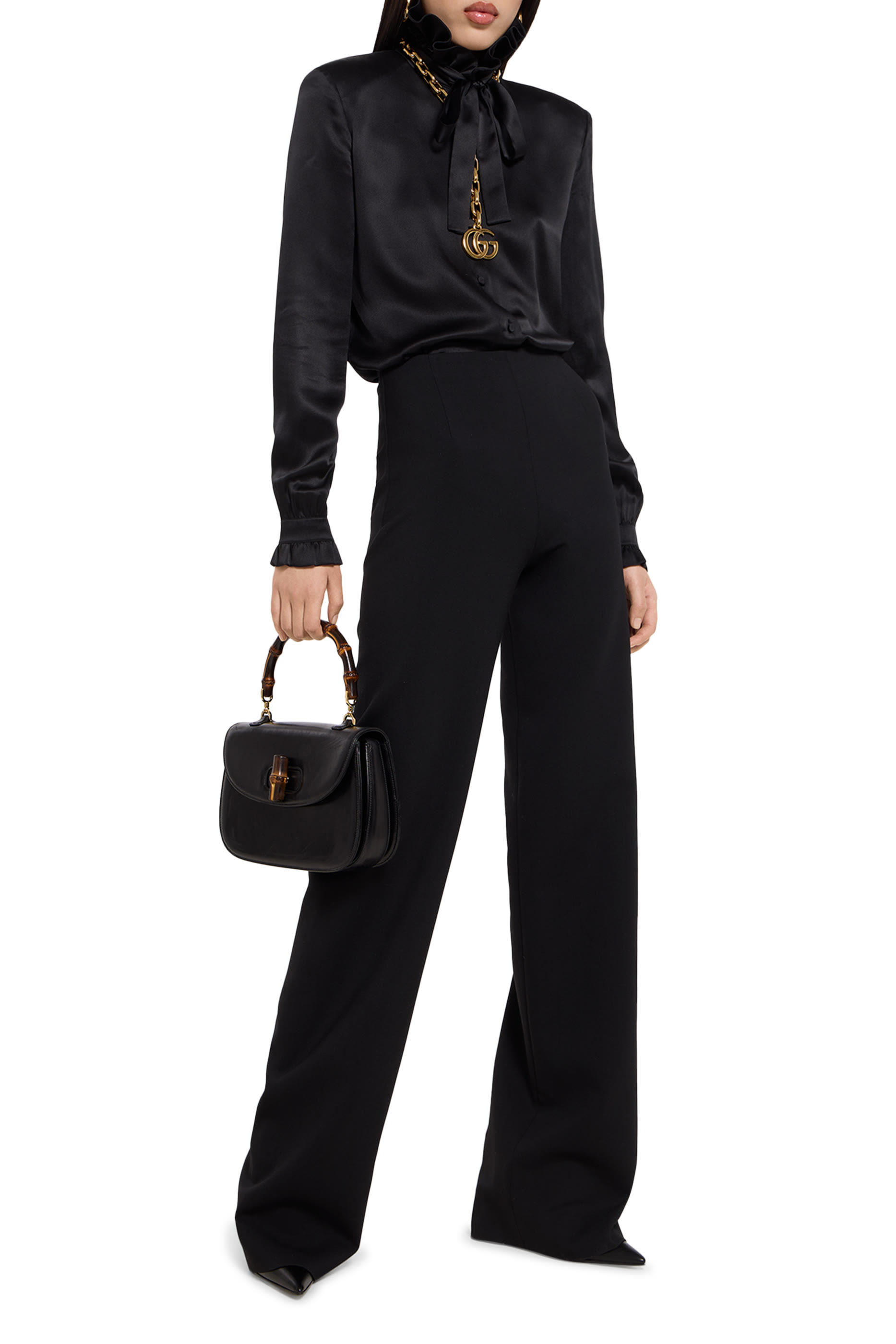 قميص بفيونكة قابلة للتعديل حرير ستان